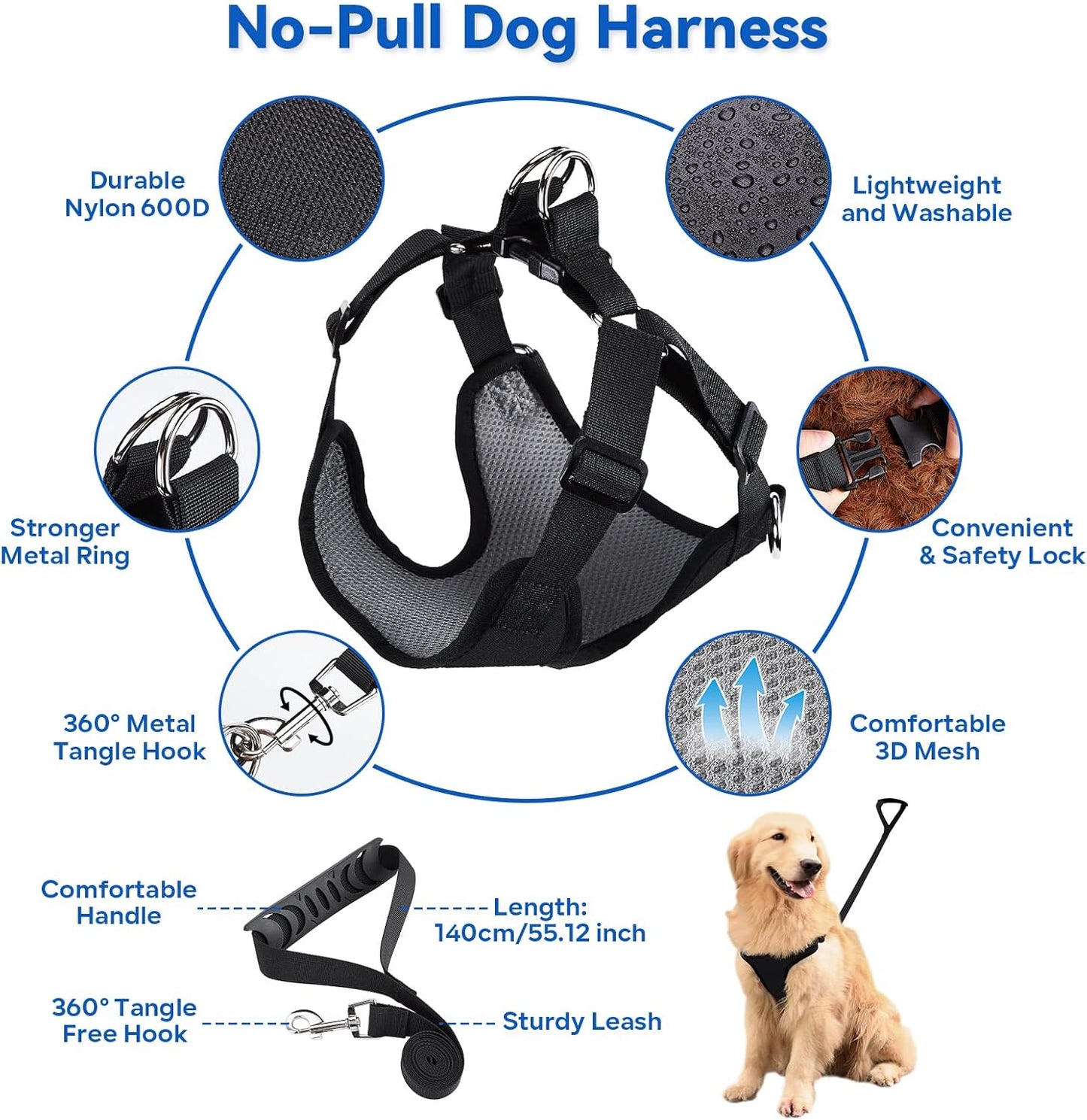 2 IN 1 Dog Grooming Hammock with Multifunction Leash, No-Pull Harness, Adjustable Loop/Leash and Stainless Hooks, for Large Size Cat/Dog