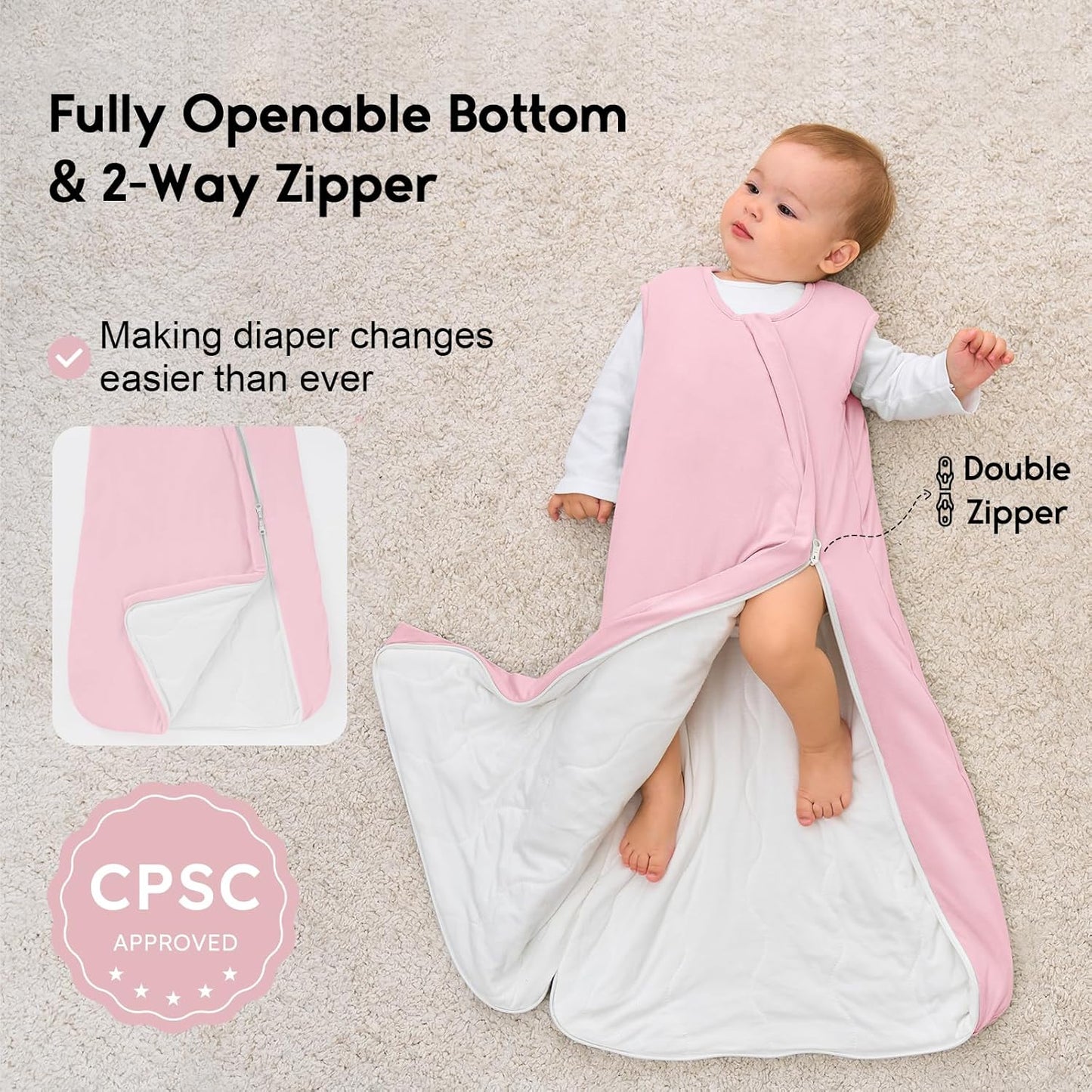 Yoofoss Rayon Made from Bamboo Baby Sleep Sack 6-12 Months 1.0 Tog Baby Wearable Blanket, Super Soft Infant Toddler Sleeping Sack 2-Way Zipper