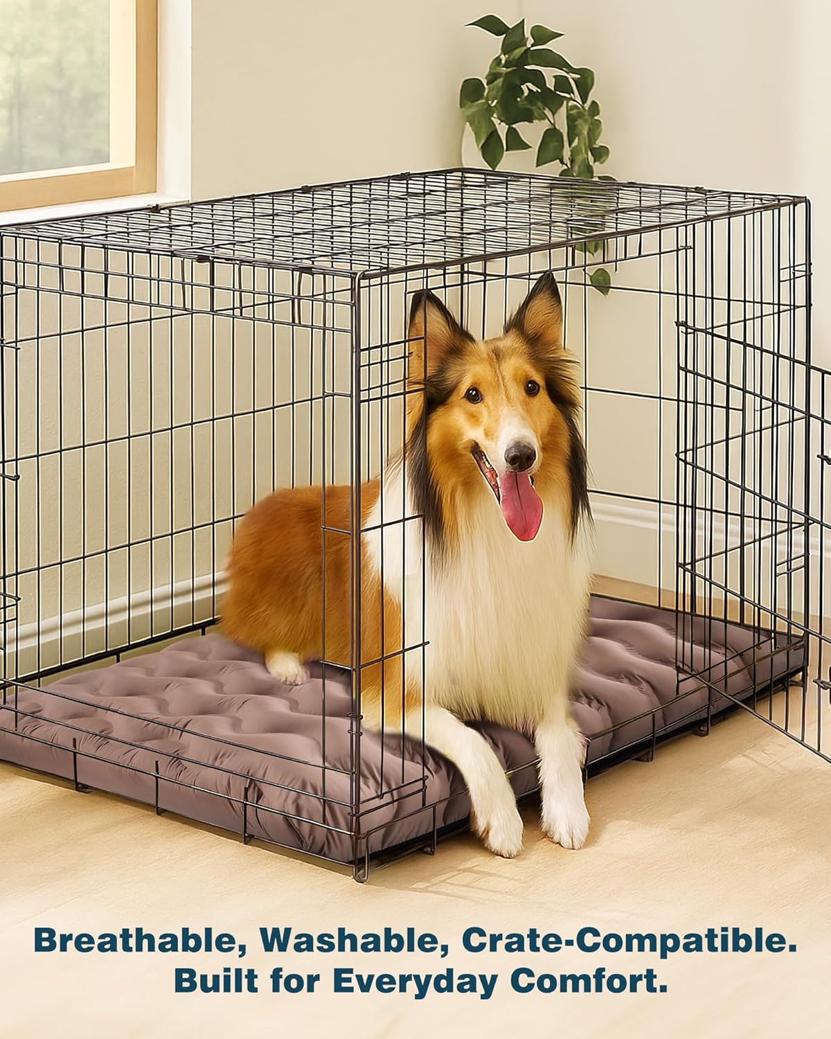 Orthopedic Dog Bed Outdoor Waterproof Dogs Crate Bed for Large Medium Small Dogs, Washable Cooling Dog Bed Mat with Removeable Cover & Memory Foam（36" x 27", Beige