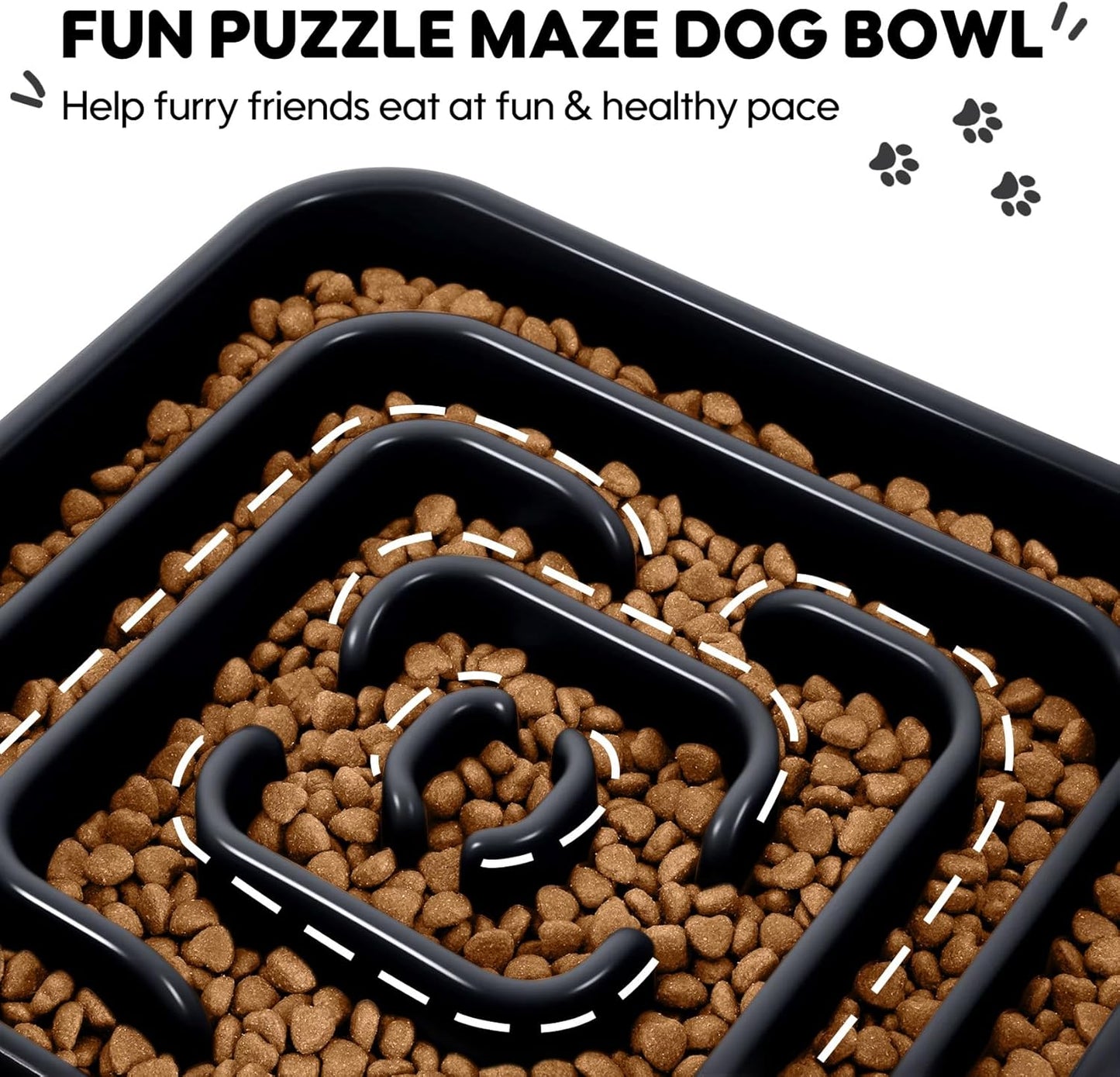 TOBYTO Slow Feeder Dog Bowls for Large Medium Breed, Anti-Choking Pet Slow Feeding Food Bowl, Non Slip Maze Puzzle Dog Feeder Bowl Prevent Bloating,Black