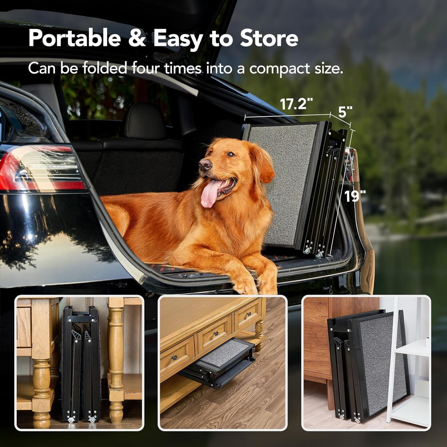 Dog Ramp for Car 71'' X-Long & 17.2" Wide Folding Dog Ramps for Large Dogs with Non-Slip Rug Surface Portable Dog Car Ramp for SUV Car & Truck, Outdoor Dog Ramp Up to 250 LBS
