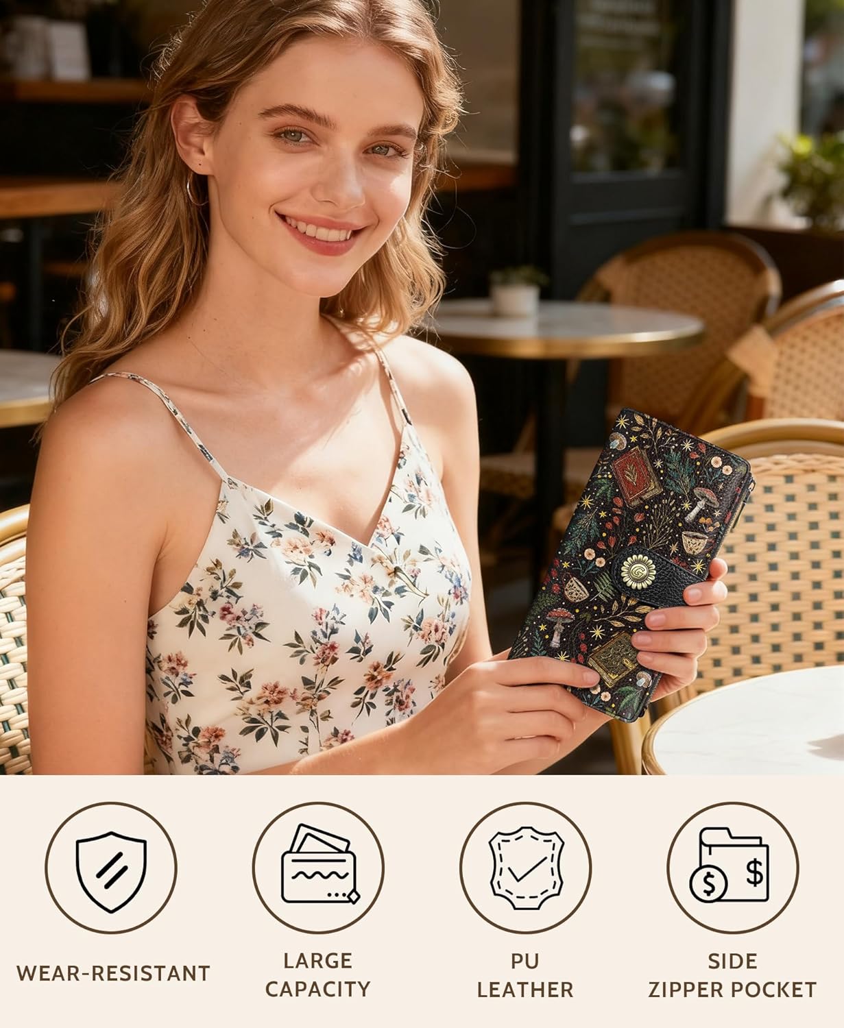 GIANCOMICS Book Mushroom Womens Wallet RFID Blocking, Credit Card Holder Bifold, PU Leather Travel Billfold, Long Cute Cash Purse, Zipper Coin Pocket Clutch, 11 Card Slots, Ladies Gift Woman