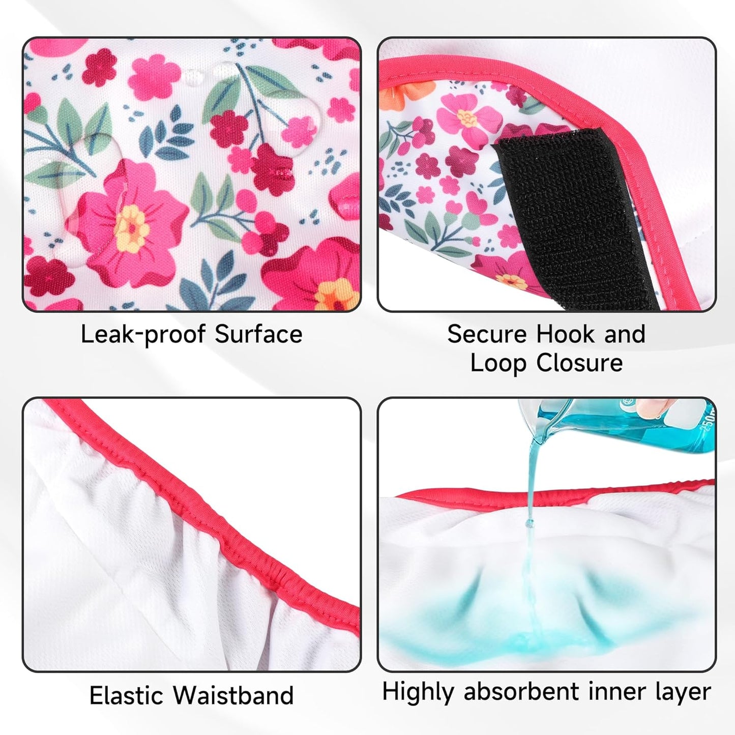 5 Pack Reusable Diapers for Doggie, Highly Absorbent Dog Diapers Female for Pet with Incontinence or Frequent Urination, X-Large Dog Diapers Female, Flowers