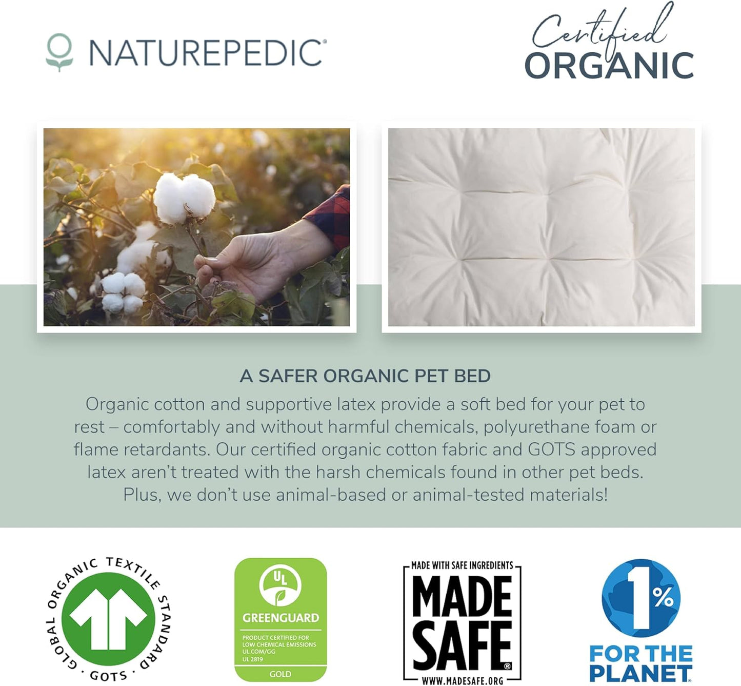 Naturepedic Organic Pet Bed Cover - Washable Waterproof Mattress Protector - Removable Cover for Dog and Cat Bed - Large