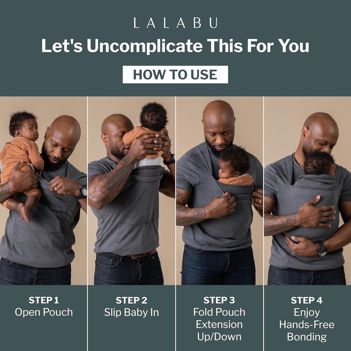 Lalabu The Dad Shirt | Hands-Free Baby Carrier for Dad with Kangaroo Pouch | Engineered for Bonding, Safety, & Comfort for Newborns Up to 15 Lbs. | CPSC Compliant - Black - Large