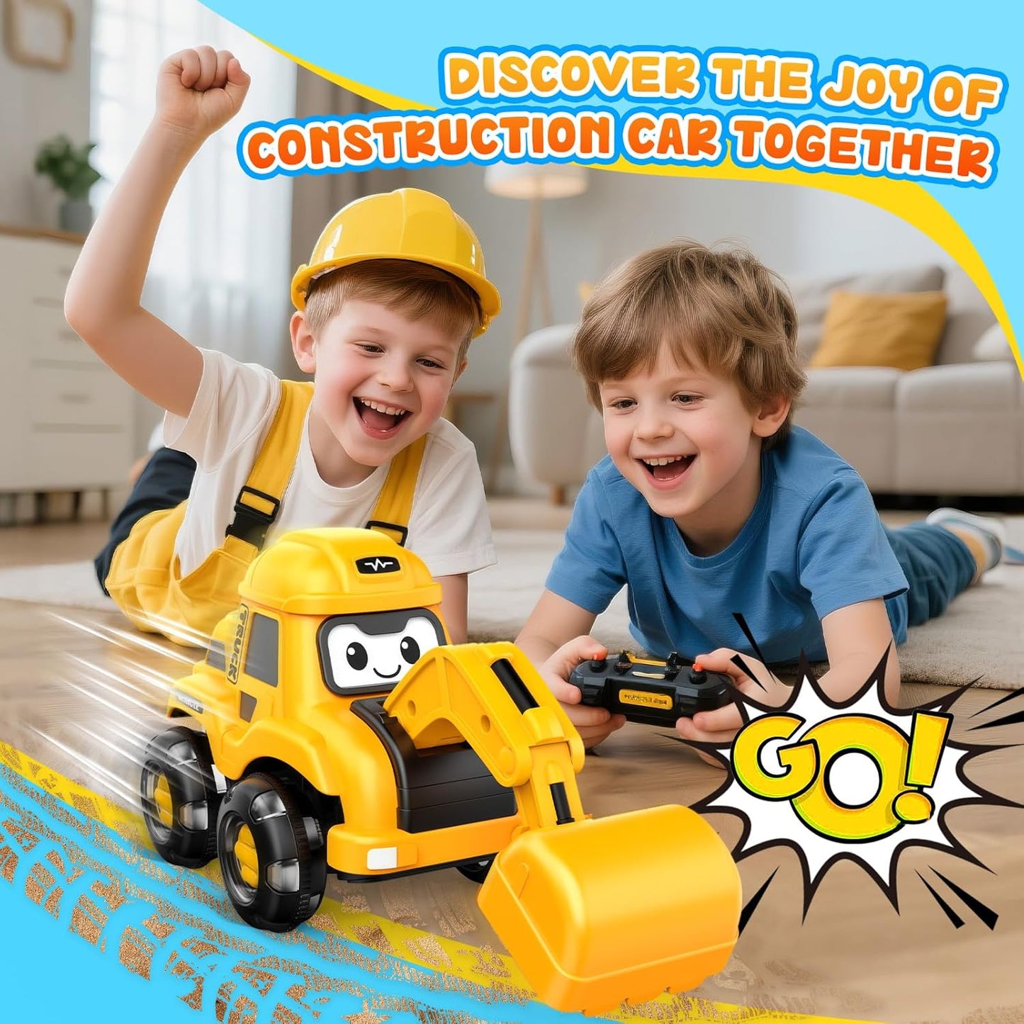 Toddler Toys Remote Control Car with Flashing Light Wheels & USB Rechargeable Construction Toys Excavator Truck for Toddlers Aged 2 3 4 5 6,Easter Basket Stuffers Gifts for Toddler Boys Girls