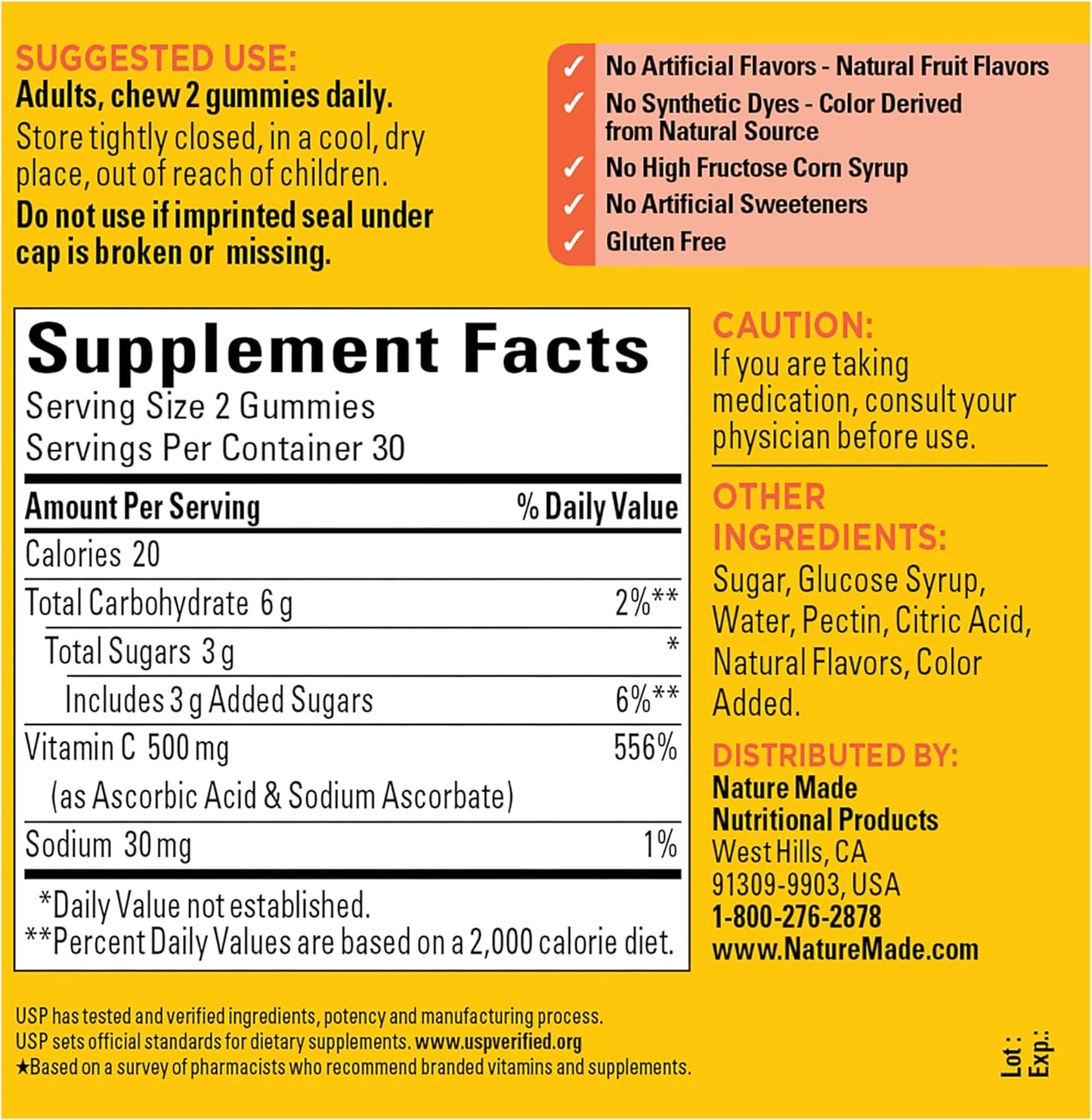 Nature Made Extra Strength Dosage Vitamin C 500 mg per serving, Dietary Supplement, Vitamin C Gummies for Immune Support, 60 Gummies, 30 Day Supply