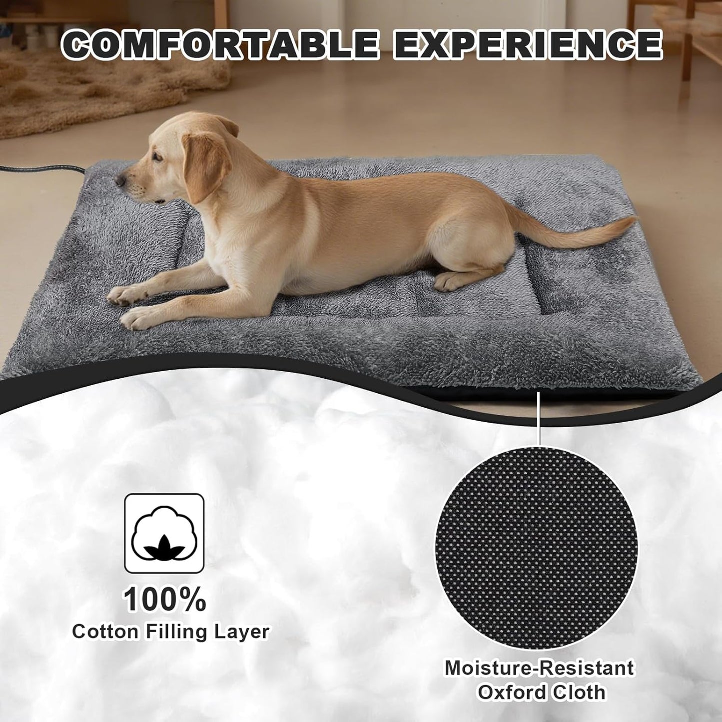 Bestio Heated Dog Bed 32×20x2 in,MET&UL Dual Certified Heated Cat Beds for Indoor Cats and Small Dogs, Heated Pet Bed with Timer & Temp Adjustable, Removable Waterproof Electric Warming Bed