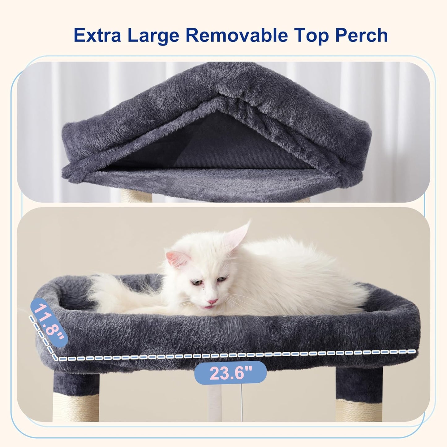 Maine Coon Cat Tree, Heavy Duty Cat Tree for Indoor Cats Large Adult, Cat Tower for Large Cats 20 lbs+ with Hammock, 2 Big Perches, 2 Cat Condos, 15 Scratching Posts, Smoky Gray GCT033G