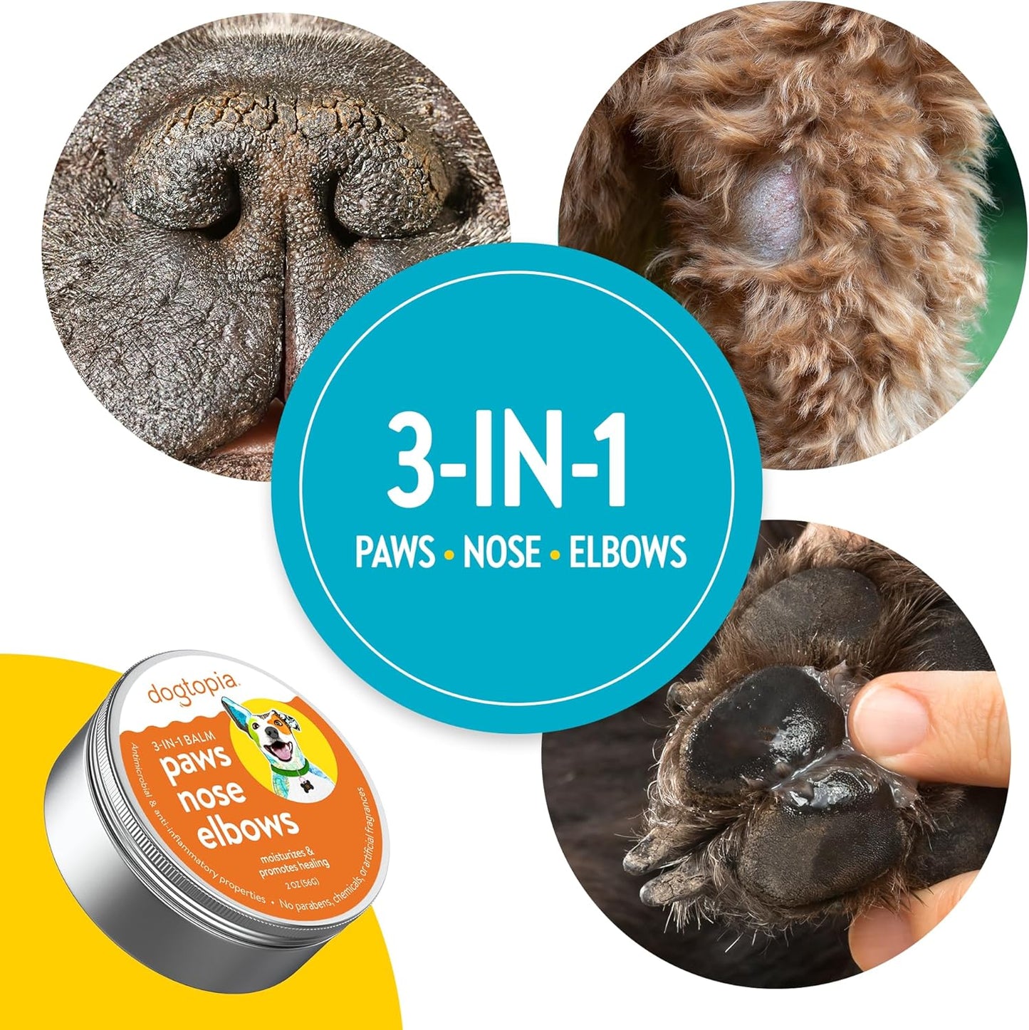 Dogtopia 3-in-1 Balm for Pets | 2oz Nourishing Balm for Dry, Cracked Skin in Dogs | Protective Balm Moisturizes and Heals Pets’ Paws, Noses, and Elbows