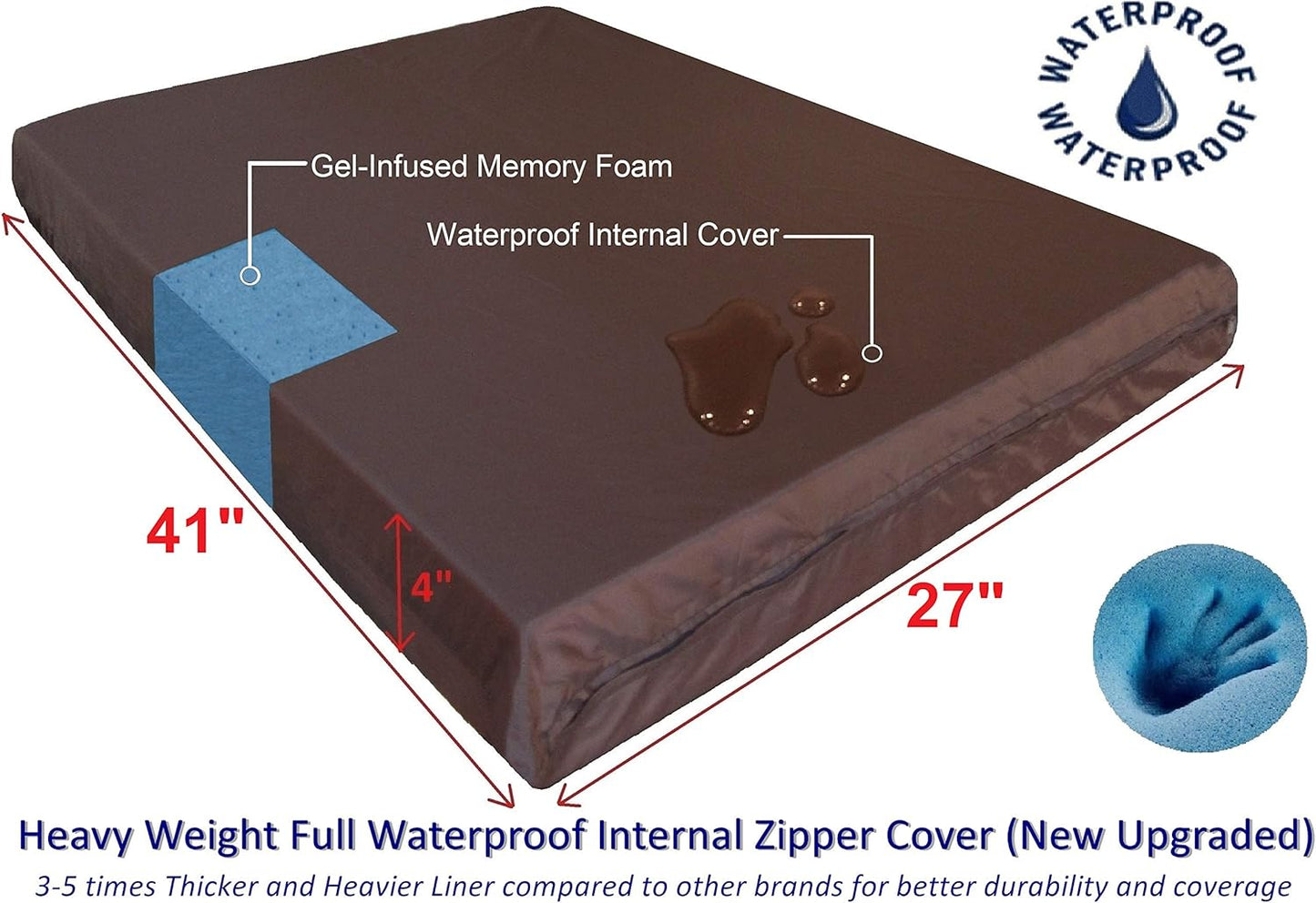 Dogbed4less Orthopedic Memory Foam Dog Bed with Brown Suede Cover, Waterproof Liner and Extra Replacement Pet Bed Case, Fit 42"X28" Large Crate