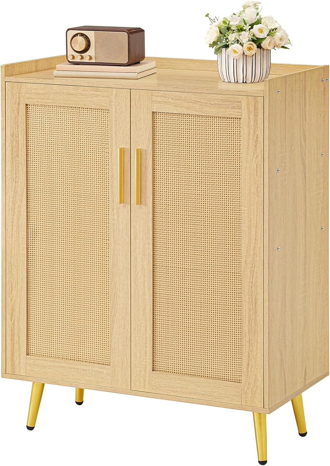 HOOBRO Shoe Cabinet, 5-Tier Shoe Storage Cabinet, Rattan Shoe Cabinet with Doors, 37.8" Tall Shoes Rack Organizer Cabinet for Entryway Hallway Front Door, Adjustable Shelf, Natural NL18SC01