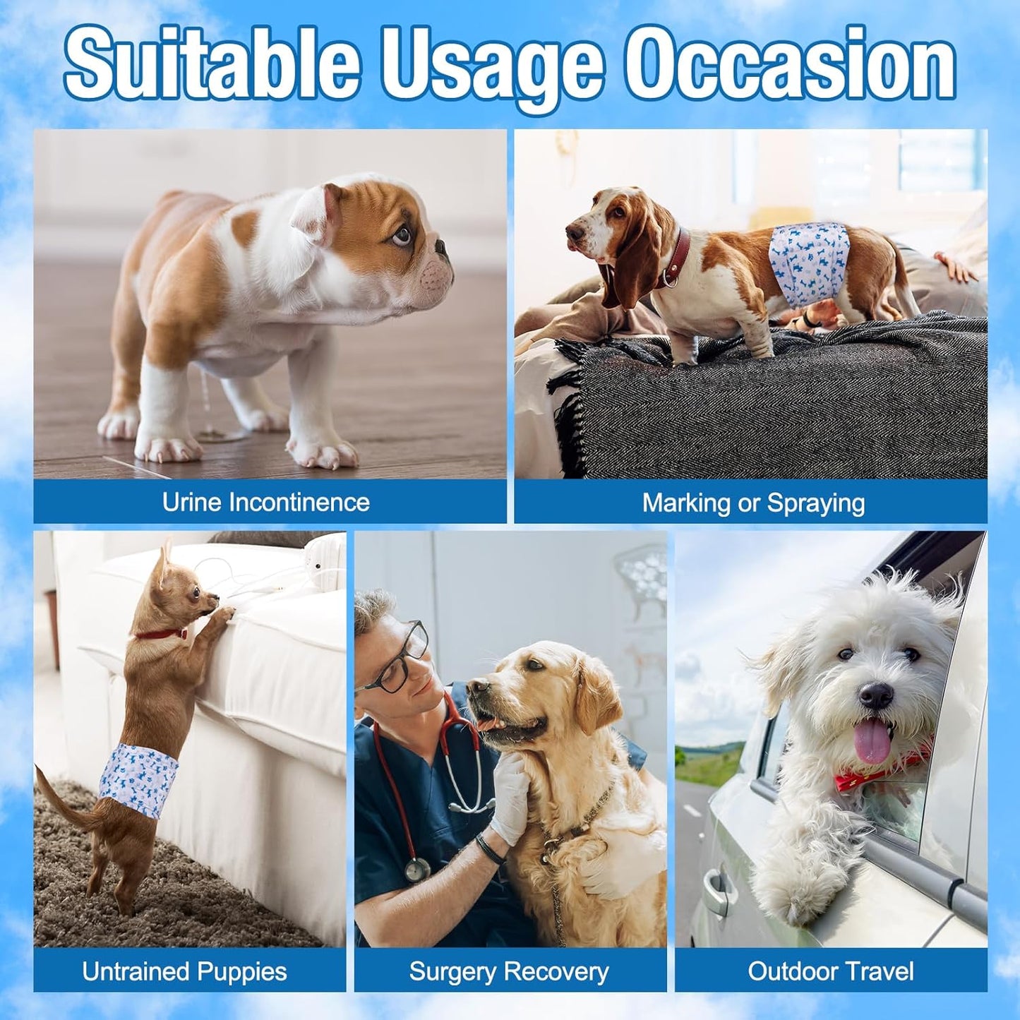Pet Soft Male Dog Diapers - Disposable Male Dog Wraps Wetness Indicator, Puppy Diapers Male for Excitable Urination or Incontinence, 20pcs XSmall