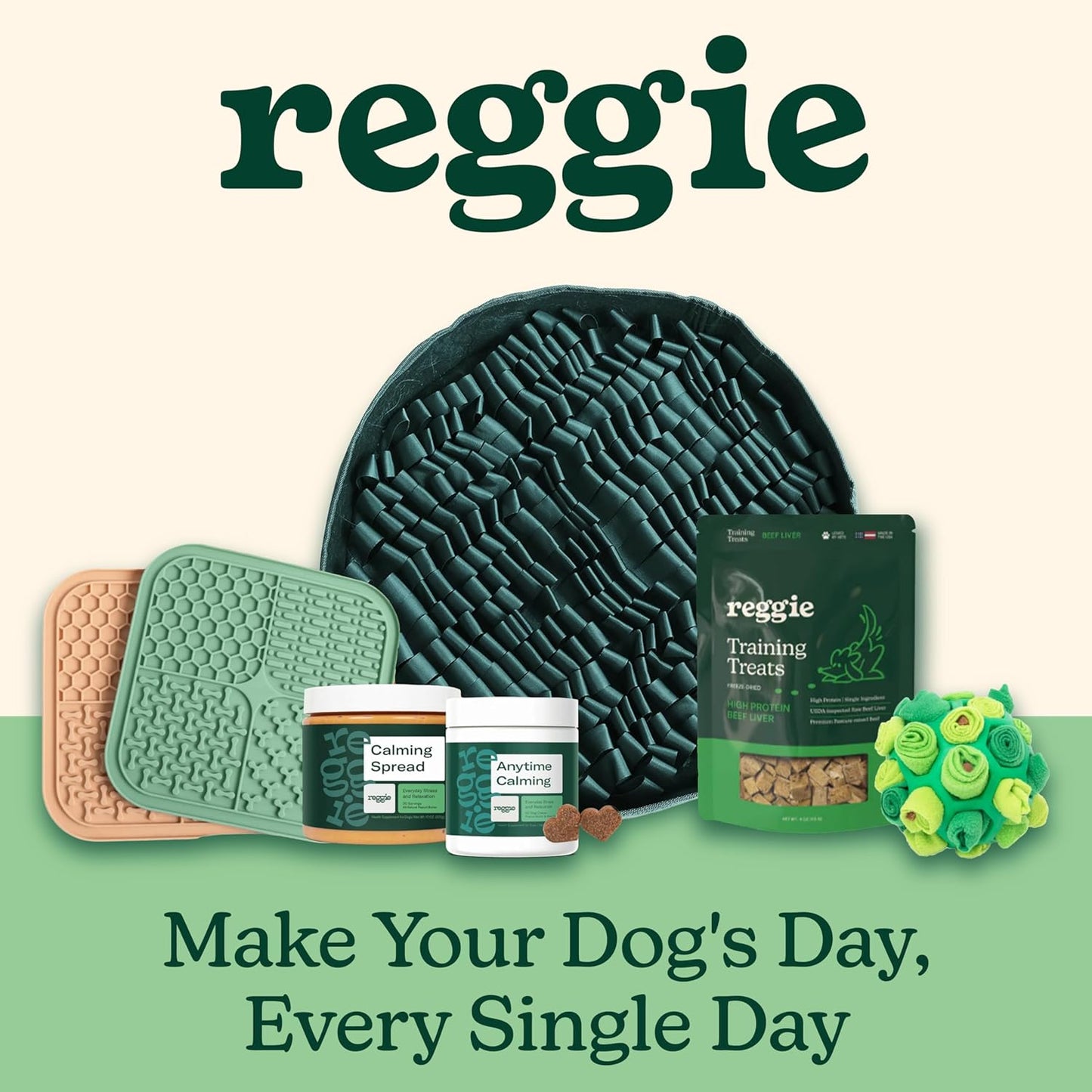 Reggie Stimulating Feeding Mat for Dogs, for Dog Calming Support, Reducing Speed Eating, and Mental Stimulation, 20" Large Diameter, Hunter Green