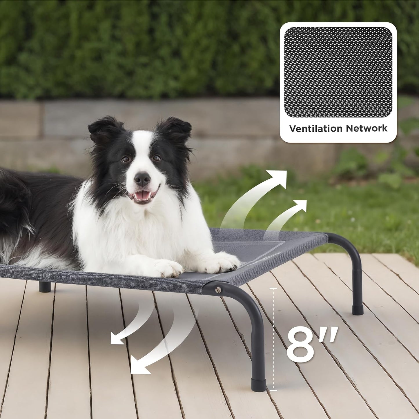 Bedsure Outdoor Elevated Dog Bed Large Sized Dog, Portable Indoor & Outdoor Cooling Raised Cot Pet Hammock Bed with Skid-Resistant Feet, Frame with Breathable Mesh, Striped Grey, 49 inches