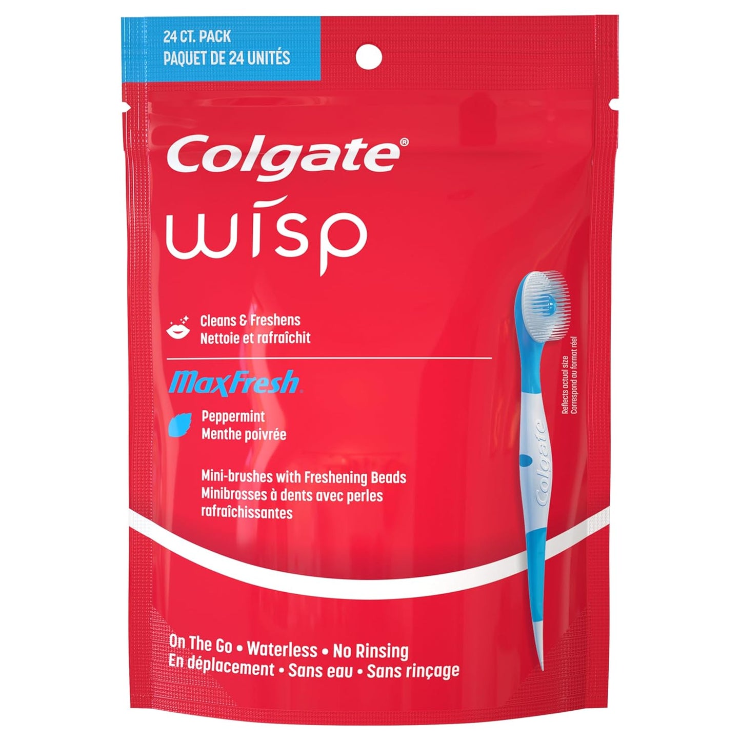 Colgate Max Fresh Wisp Disposable Mini Travel Toothbrushes, Peppermint, 24 Count (Pack of 4)
