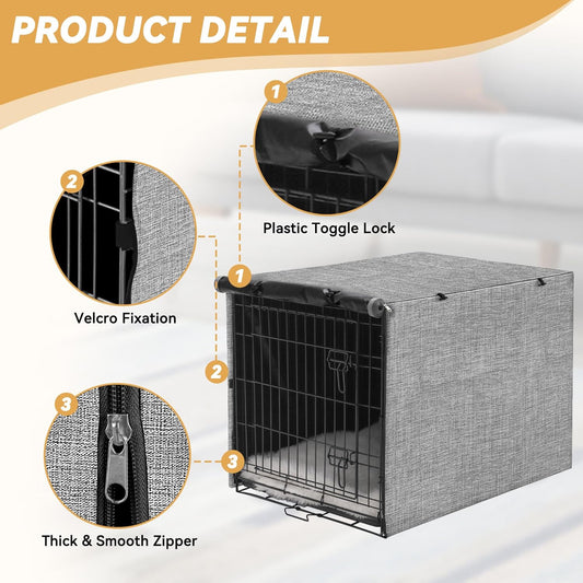 Dog Crate Cover - Double Door Waterproof Pet Kennel Cover, Durable 600D Polyester Protective Cage Cover for 30 Inch Dog Crate - Grey