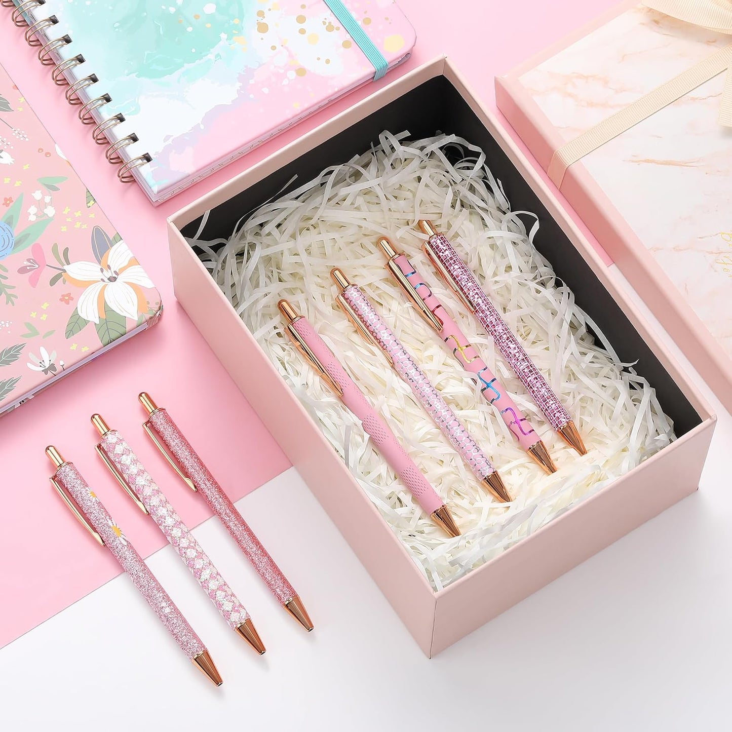 Mr. Pen- Fancy Pens for Women, Pink Paradise, 7 Black Ink Ballpoint Pens with 10 Refills, 1.0mm, Cute Pens for Journaling, Mother's Day