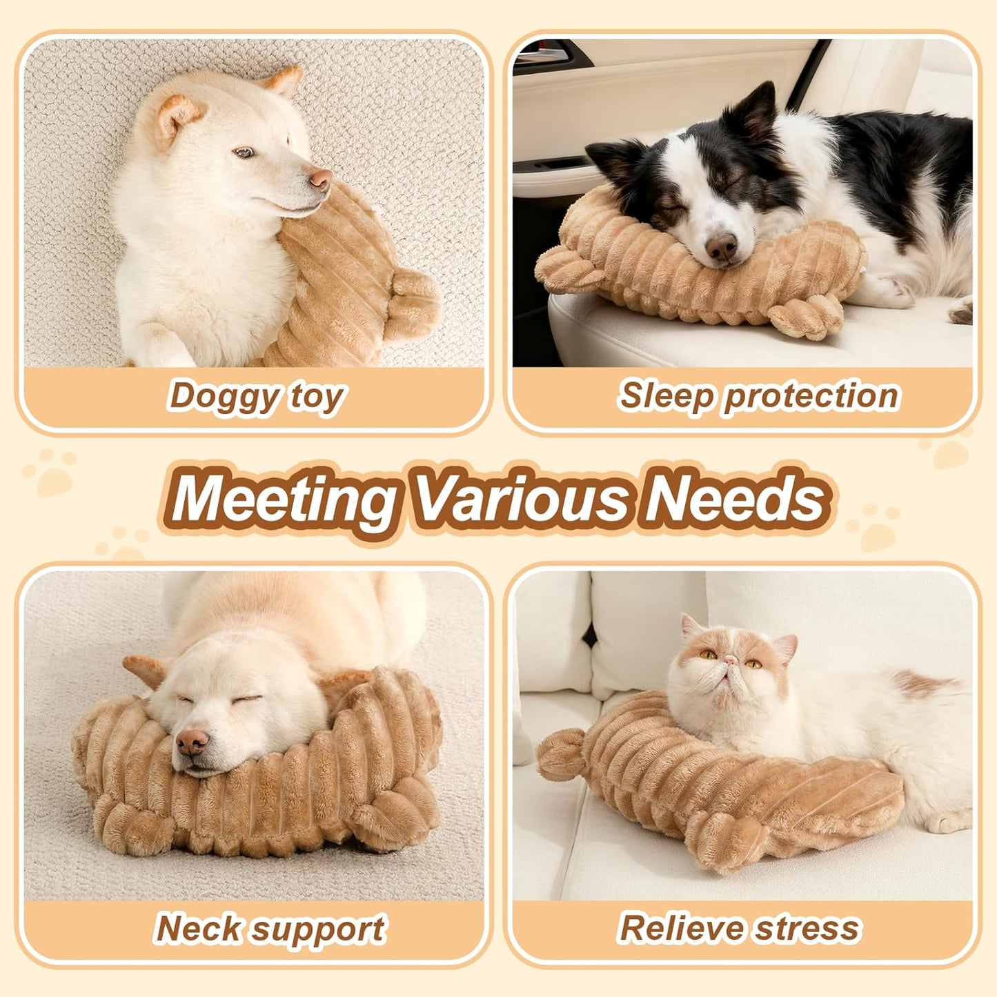 Jiupety Dog Calming Pillow, Soft and Neck-Friendly, Washable Pet Neck Pillows for Small Medium Large Dogs and Cats, 14" x 9", Coffee