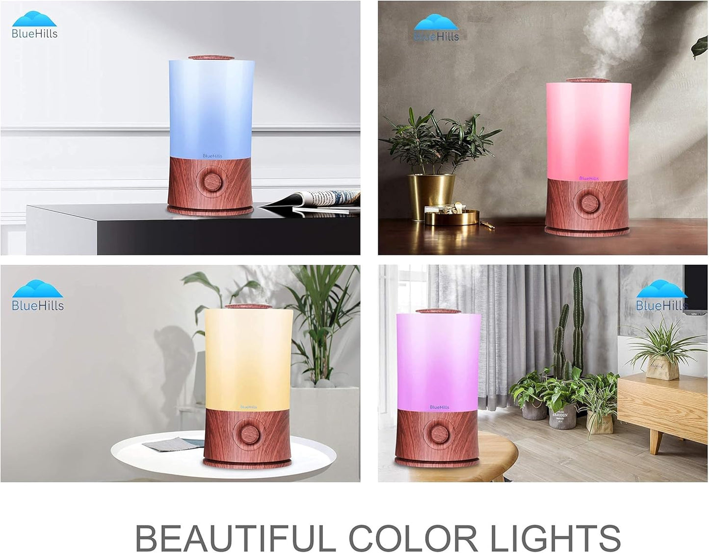 BlueHills Premium 2000 ML XL Essential Oil Diffuser Aromatherapy Humidifier for Large Room Home 40 Hour Run Huge Coverage Area 2 Liter Extra Large Capacity Diffuser High Mist Dark Wood Grain E003