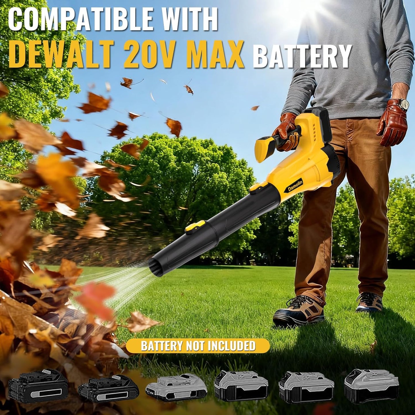 Cordless Leaf Blower Compatible with DEWALT 20V Max Battery, 580 CFM/200 MPH with Turbo Boost, 6 Speed Modes Brushless Motor, Electric Leaf Blowers Battery Powered for Lawn Care, Yard(Tool Only)