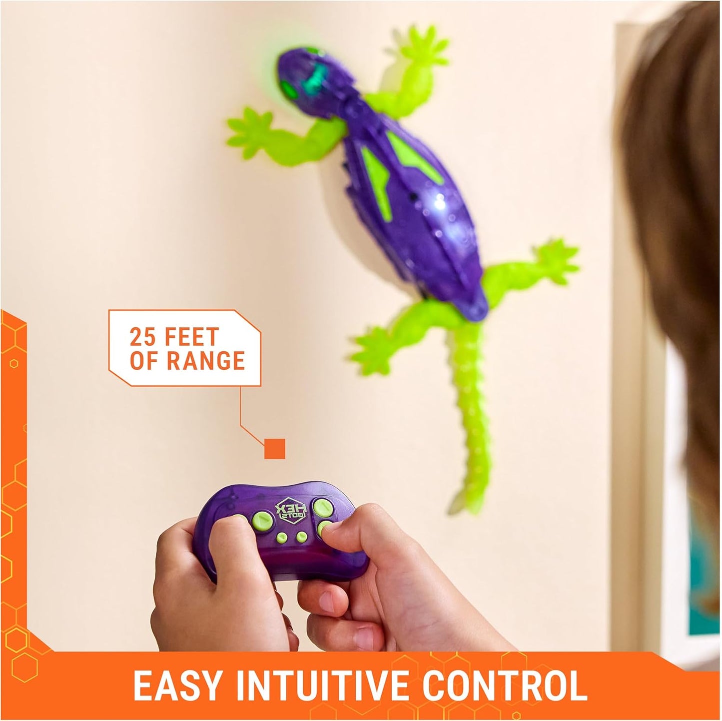 HEX Bots Glow-in-The-Dark Gecko with Official Wall Climber Technology, Rechargeable Remote Control Robot Kids Toys, Prank Toys for Boys & Girls Ages 4 & Up