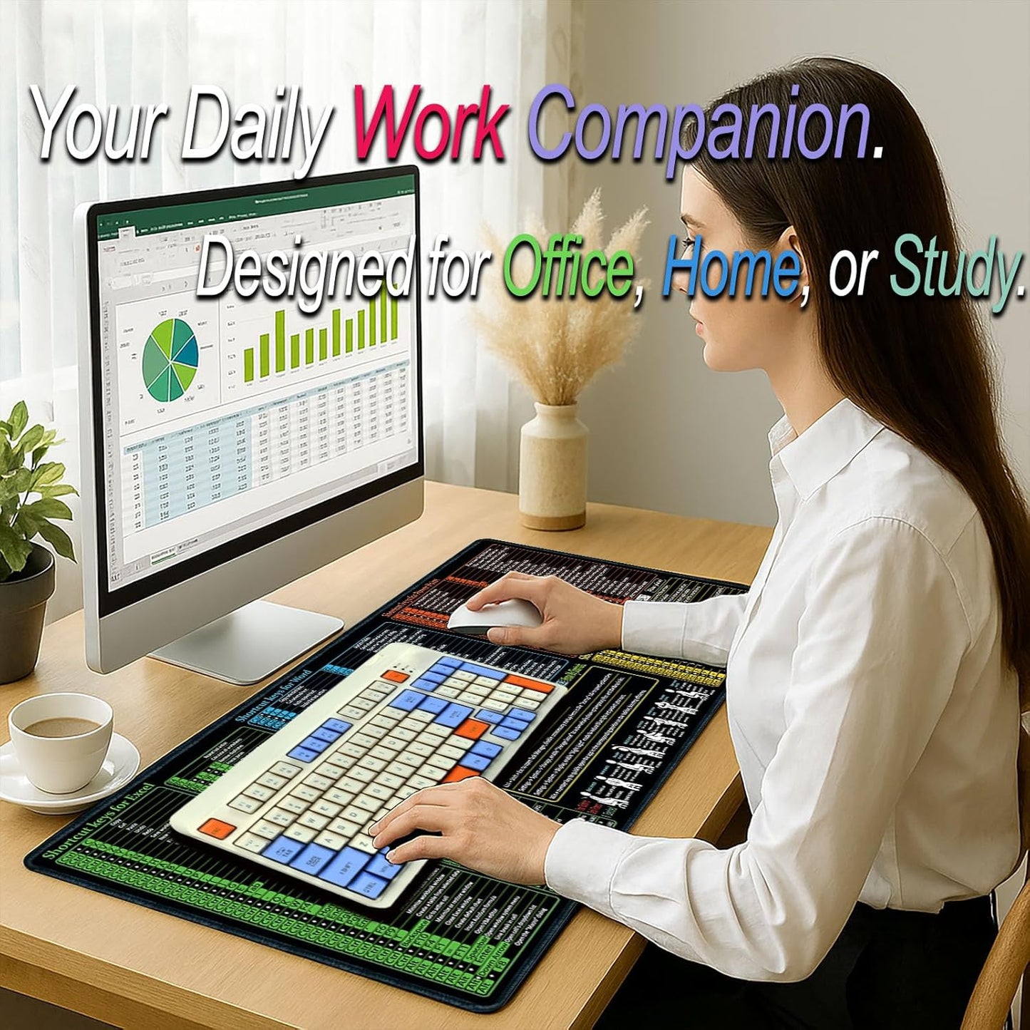 Excel/Word/Power Point/Windows Mouse pad,Non-Slip&Waterproof Large Gaming Office pc Desk mat,Over 200 Keyboard Shortcuts Mousepad(27.6L x 11.8W inches)