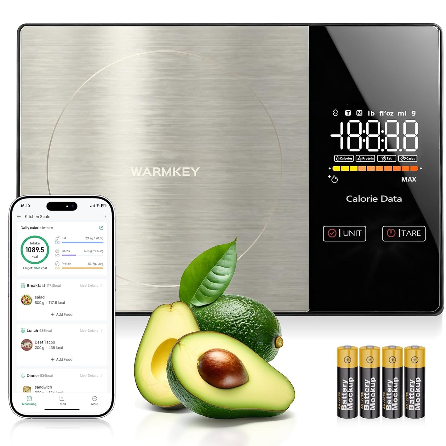 Smart Nutrition Food Scale - Digital Kitchen Scale with Nutritional Calculator App,Tare Function,Track Calories &24 Nutrients,11lb, Grams/Ounces, Healthy Eating & Meal Prep