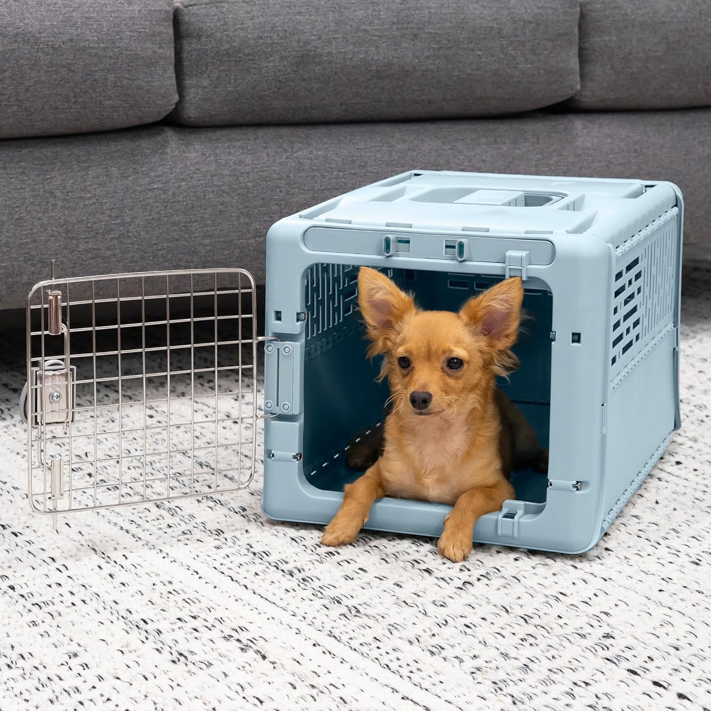 SportPet Designs Collapsible X-Small Pet Travel Carrier (Blue), Hard-Sided Kennel for Small Dogs, Puppies, Cats, Kittens, Animals up to 20lbs, Washable Home & Outdoor Pet Crate, 19.6"L x 13.5"W x 12"H