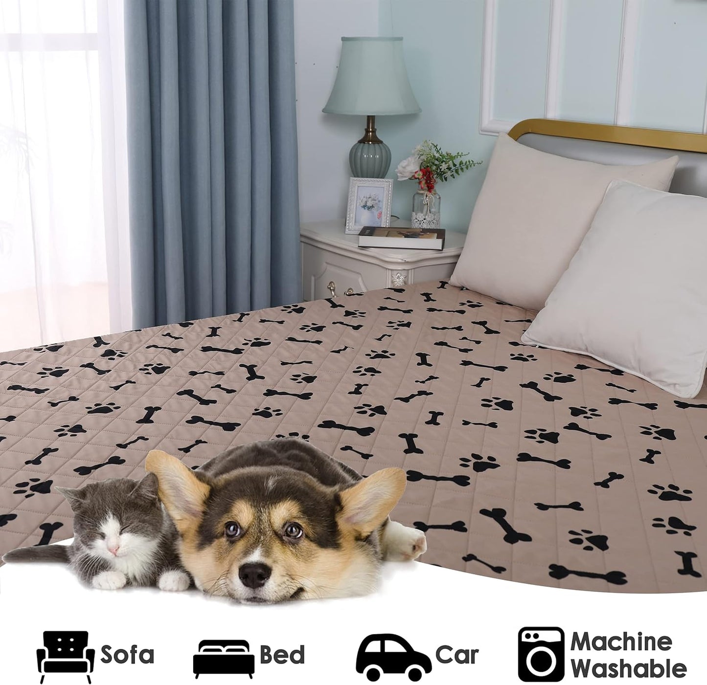 Waterproof Dog Bed Cover - nanbowang Pet Blanket Sofa Couch Furniture Protector for Kids Children Dog Cat, Reversible (40x50 Inch Pack of 1, Beige)