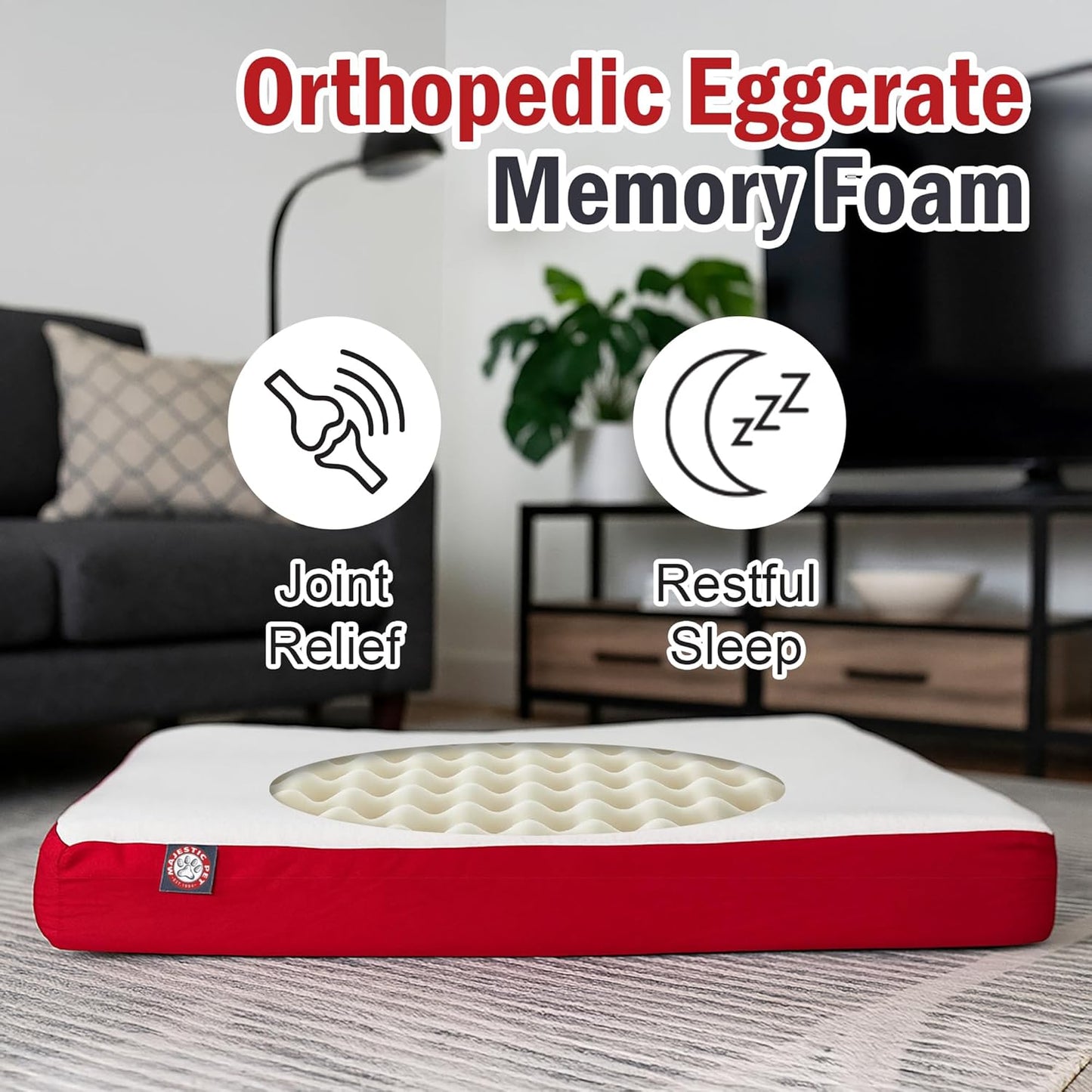 Majestic Pet 34x24x3 Inch Red Orthopedic Memory Foam Rectangle Dog Bed – Medium Size Crate Dog Bed for Dogs with Joint Pain, Arthritis – Durable Pet Mattress with Egg Crate Foam, Washable Cover