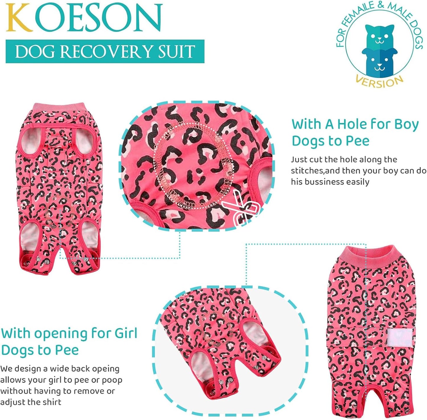 KOESON Dog Surgery Recovery Suit, Soft & Breathable Dog Onesie for Surgery Female Male, Lightweight Recovery Suit for Dogs Post-Op Care, Anti Licking Surgical Bodysuit for Medium Dogs