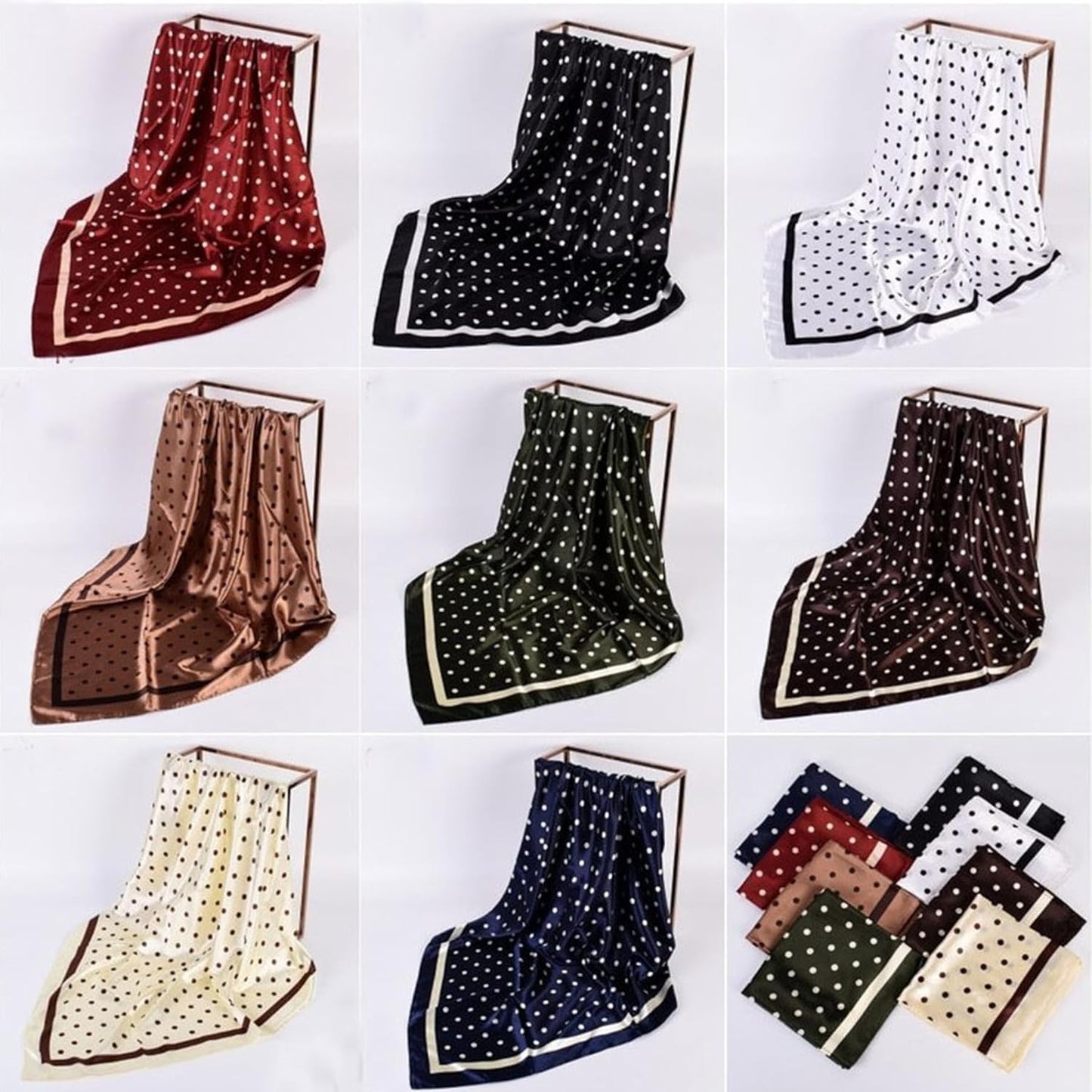 Polka Dot Print Satin Head Scarf for Women Like Silk Scarf for Hair Wrapping Bandanas Square Shawl Wraps 35 Inches