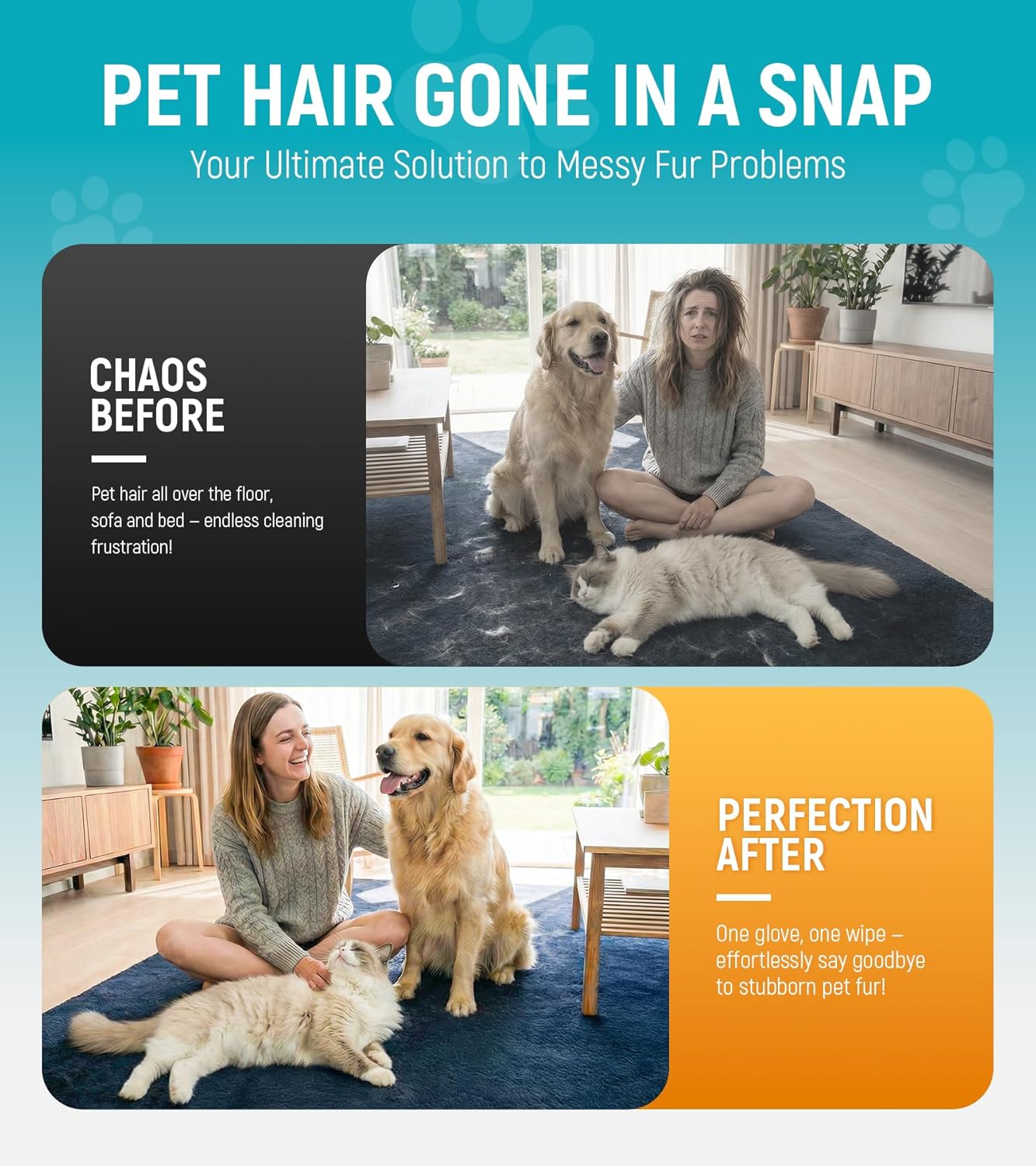 Pet Hair Removal Glove for Dogs & Cats - Upgraded Reusable Electrostatic Pet Hair Glove, Pet Hair Remover Tool for Laundry, Couch, Carpet & Car Seat, Gentle Grooming Mitt