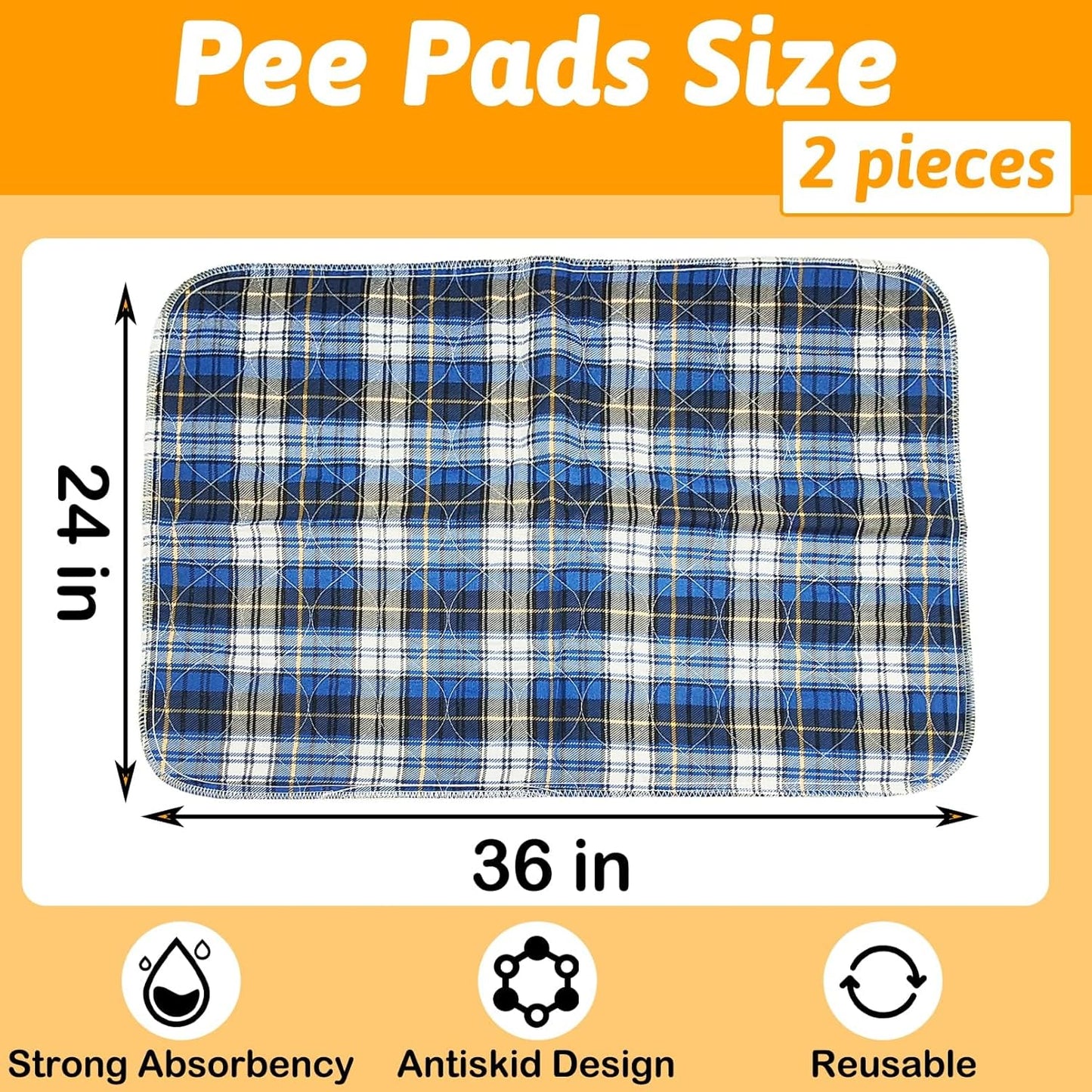 kathson 2 Pcs Rabbit Cage Liner, 24”x36” Washable Reusable Bunny Pee Pads Waterproof Bedding Pee Mats for Guinea Pig Hamster Cat Puppy Chinchilla Ferrets Small Animals