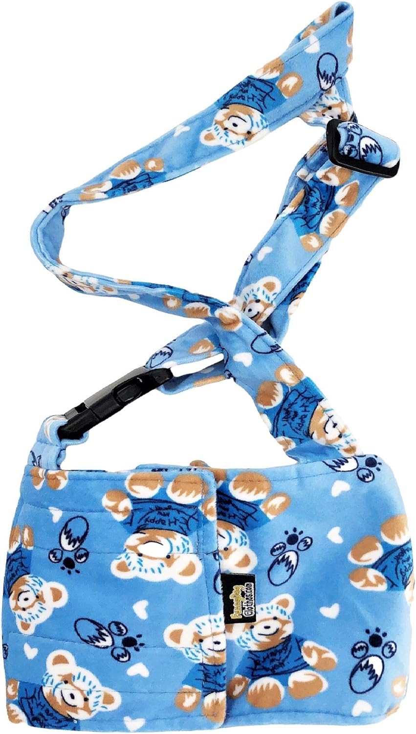 Dog Diaper for Male Boy Belly Band Reusable Washable with Suspenders Soft Fleece (Blue Bear, M: Waist 13" - 16")