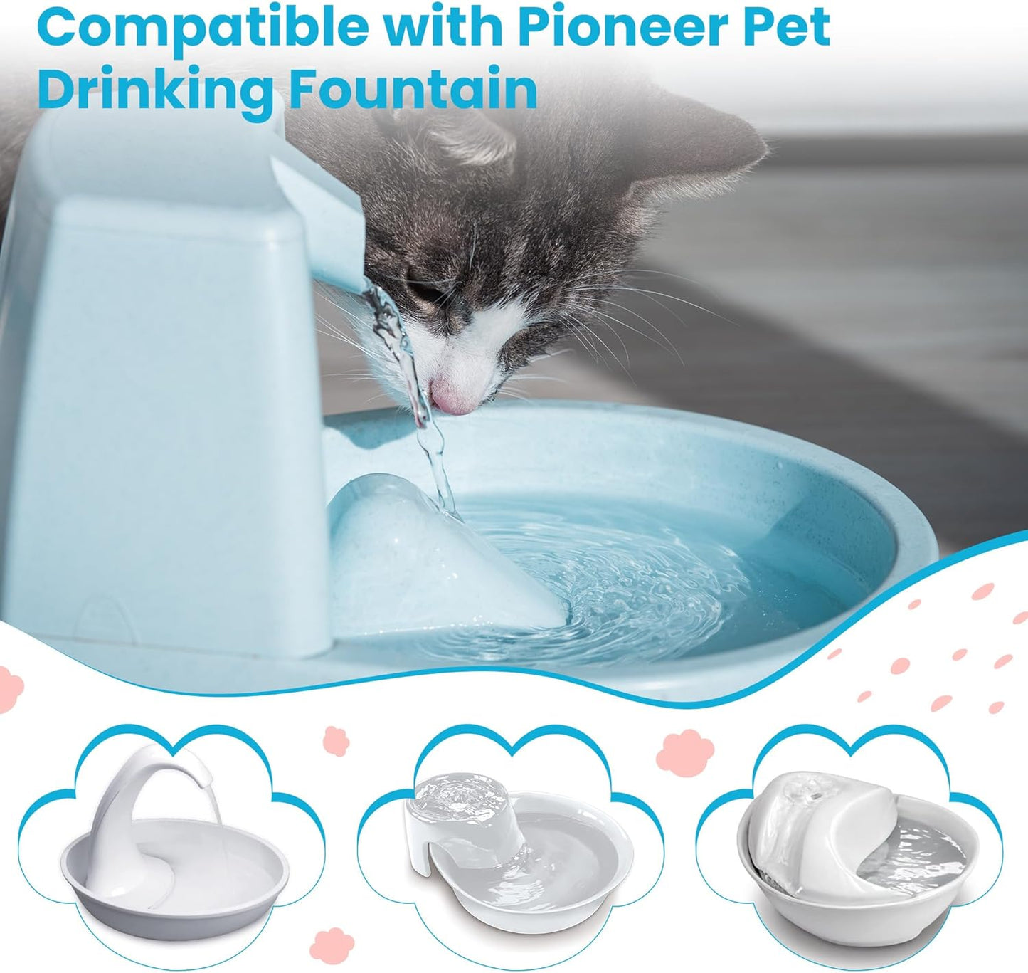 Dreyoo Pet Water Fountain Pump Compatible with PioneerPet Smartcat Fountain, 50 GPH 2W Cat Water Fountain Pump Replacement with Cleaning Brush Kit for Cat Water Dispender Pet Drinking Fountain
