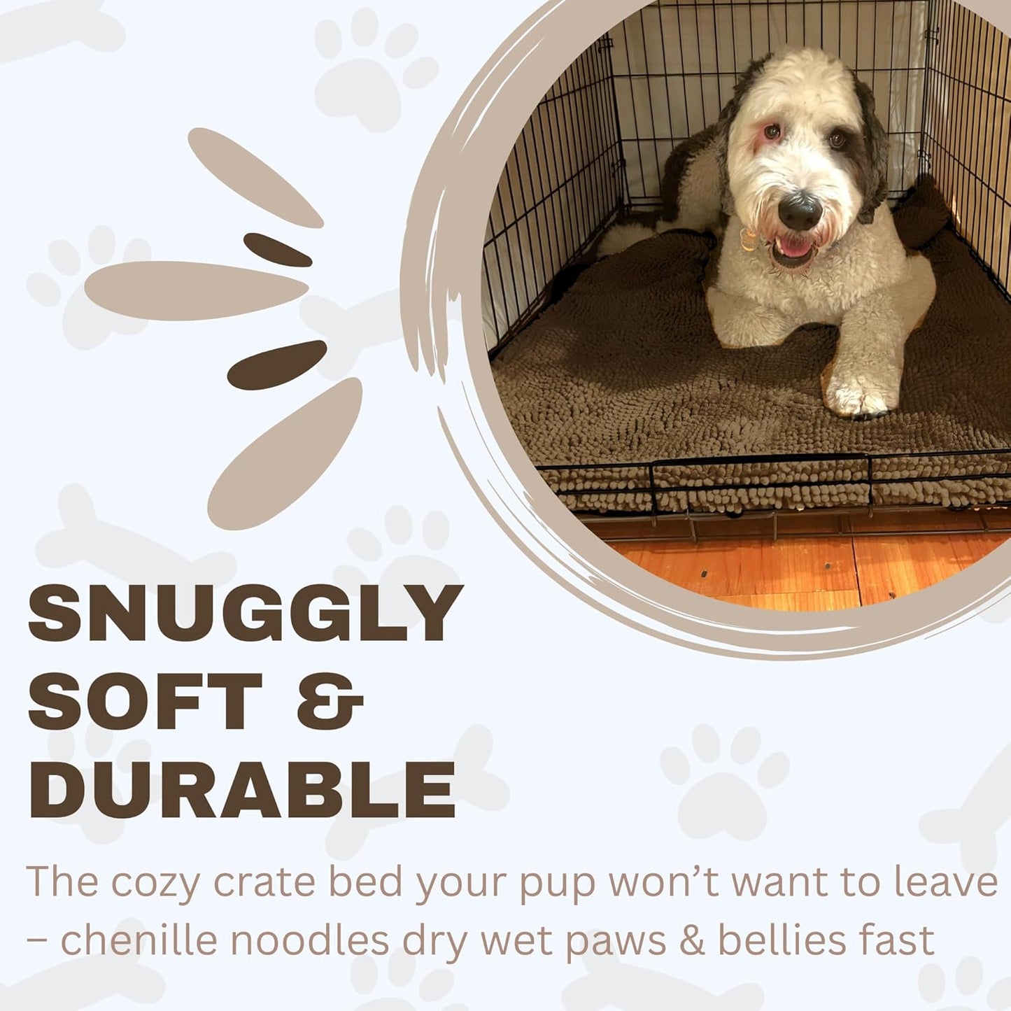 Soggy Doggy Crate Mate Dog Bed - Microfiber Chenille Mat, Travel Bed for Dog - Ultra-Absorbent Kennel Plush Pad (Chocolate Brown, Large 23” x 36”)
