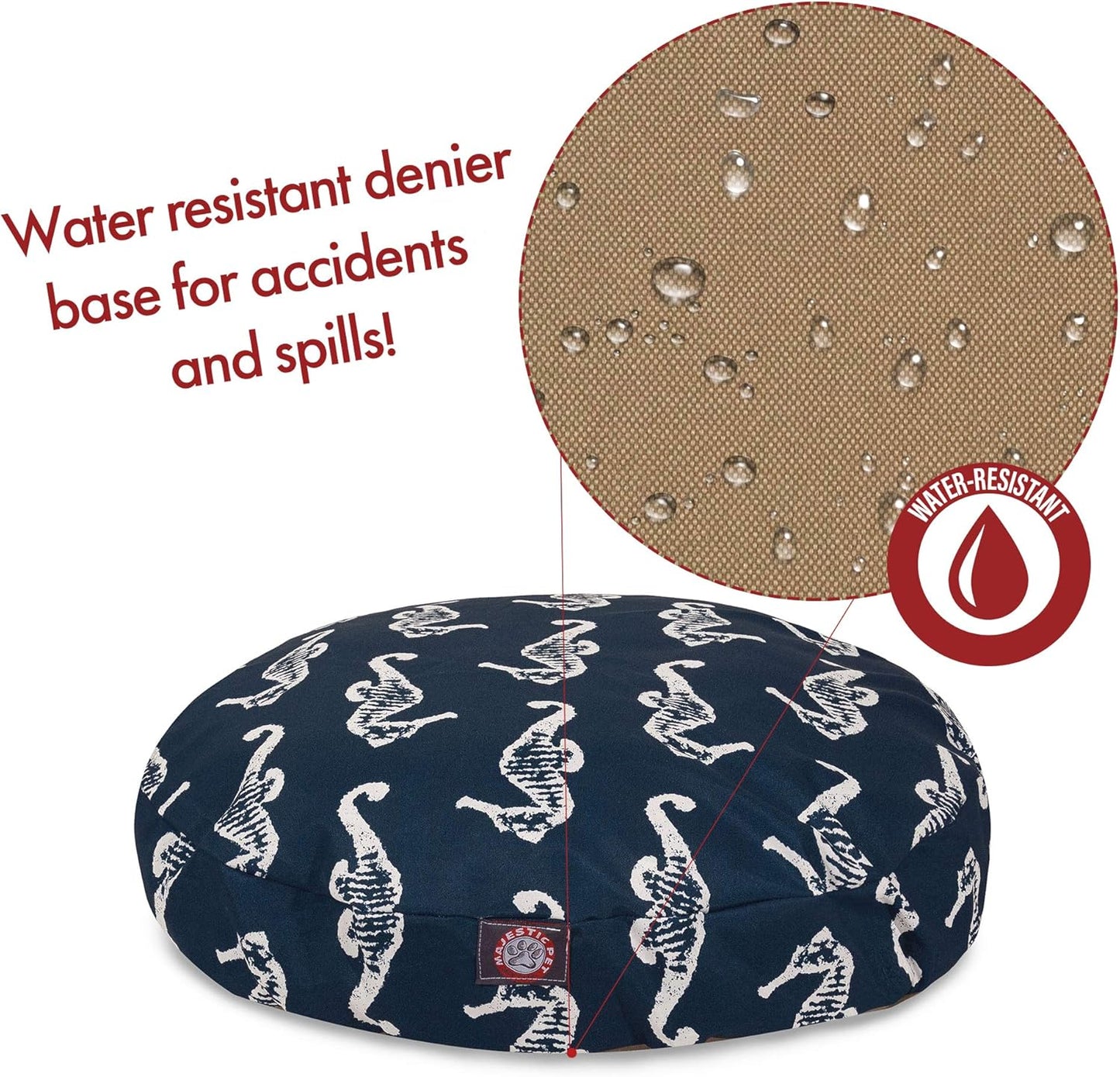 Navy Sea Horse Small Round Indoor Outdoor Pet Dog Bed With Removable Washable Cover By Majestic Pet Products