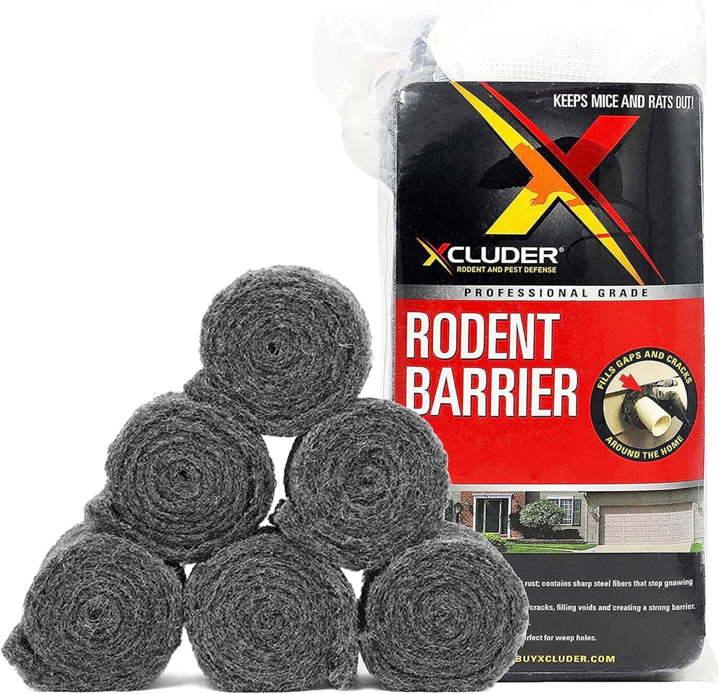 Xcluder Rodent Control Fill Fabric 6 Rolls of Stainless Steel Wool Blend Protect Home, Business, Office Stop Rats, Mice, and Pests from Entering Property