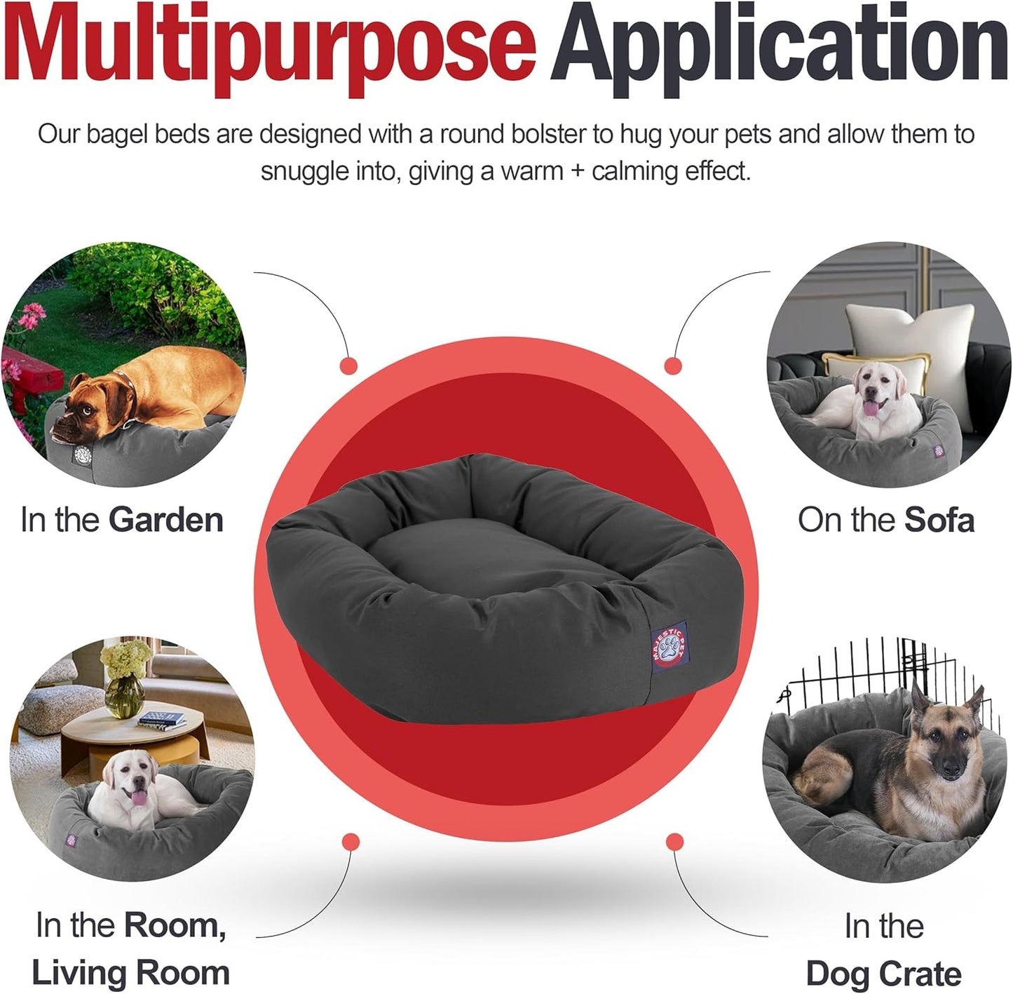 Majestic Pet 32 Inch Bagel Calming Dog Bed Washable – Cozy Soft Round Dog Bed with Spine Support for Dogs to Rest Their Head - Fluffy Donut Puppy Mat 32x23x7 (Inch) Medium – Gray