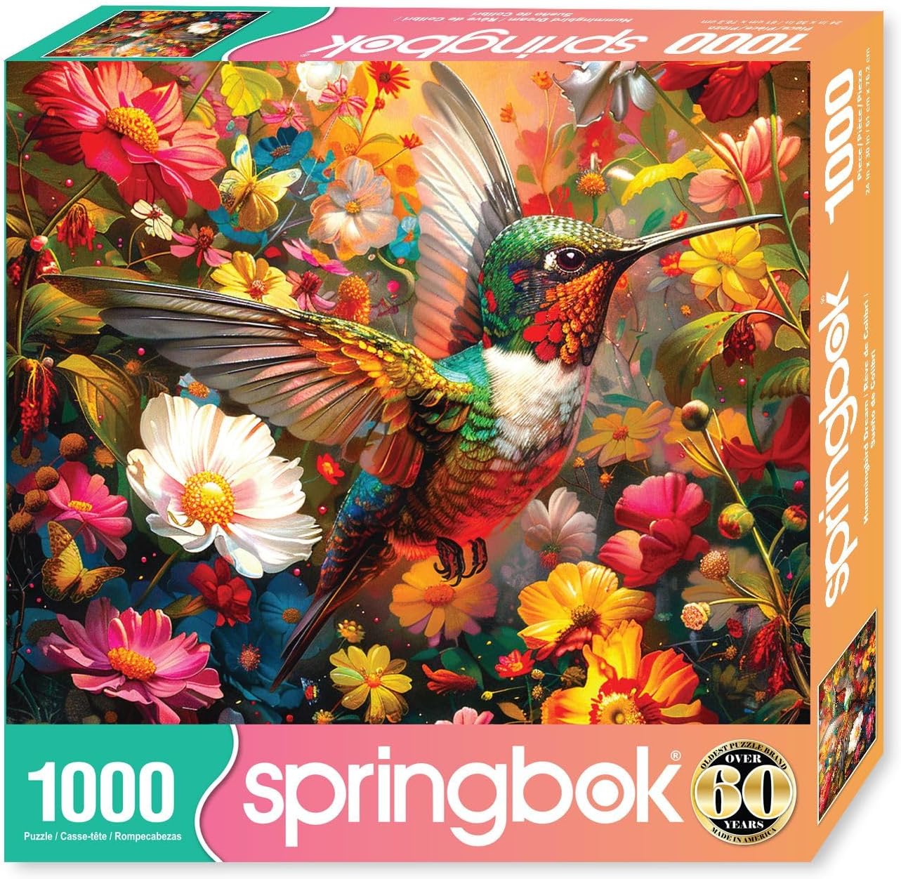 Springbok Hummingbird Dream 1000 Piece Puzzle for Adults - Featuring a Vivid Hummingbird and Flowers