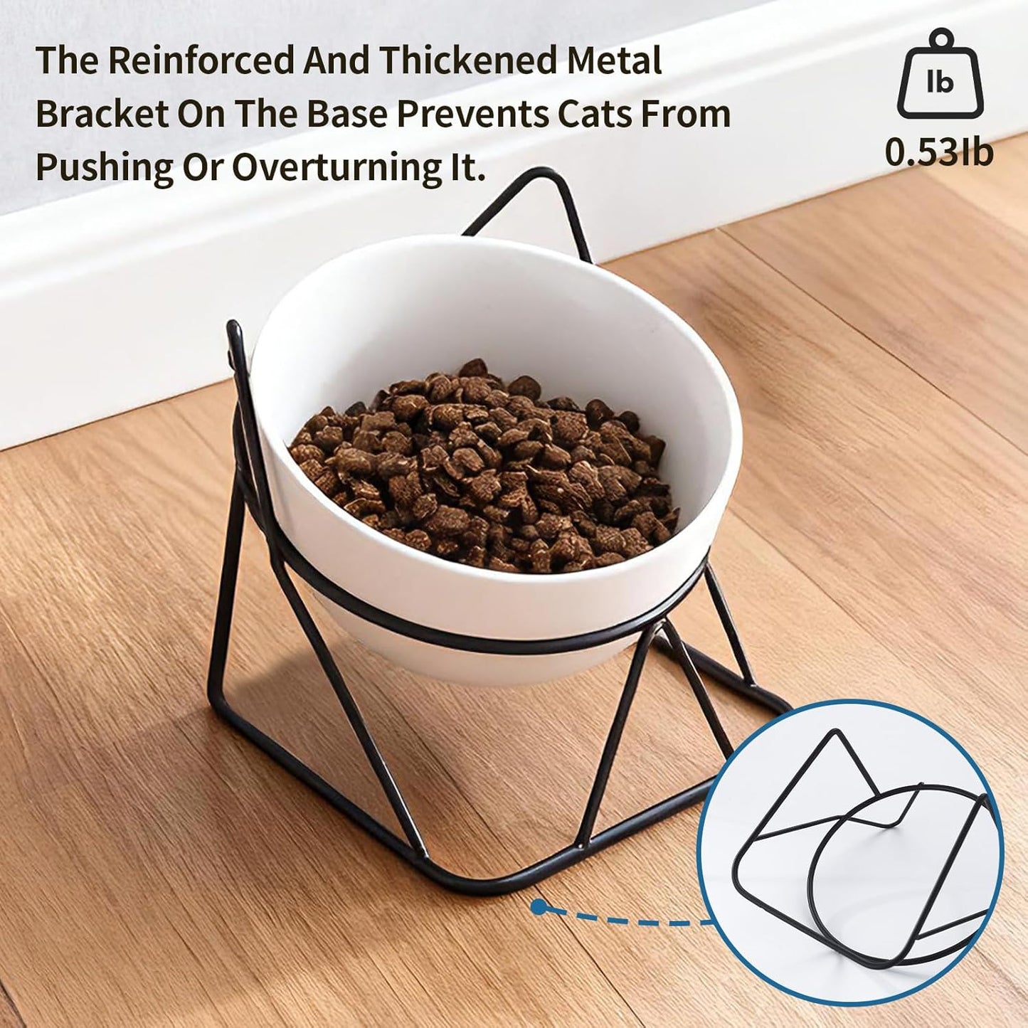 Elevated Cat Food Bowl,Ceramic Raised Water Bowl for Indoor Cats, 15°Tilted Metal Stand Anti Vomiting and Protect Spines,Whisker Fatigue Feeding Dishes,Non-slip and Dishwasher Safe