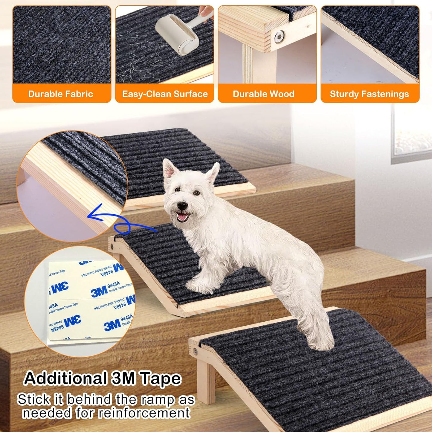 In hand Pet Ramp, 2 Pieces Foldable Dog Ramp for Stairs, Non-Slip Low-Angle Ramp for Small Dogs, Senior & Arthritic Pets, Portable Stair Assist for Any Staircase