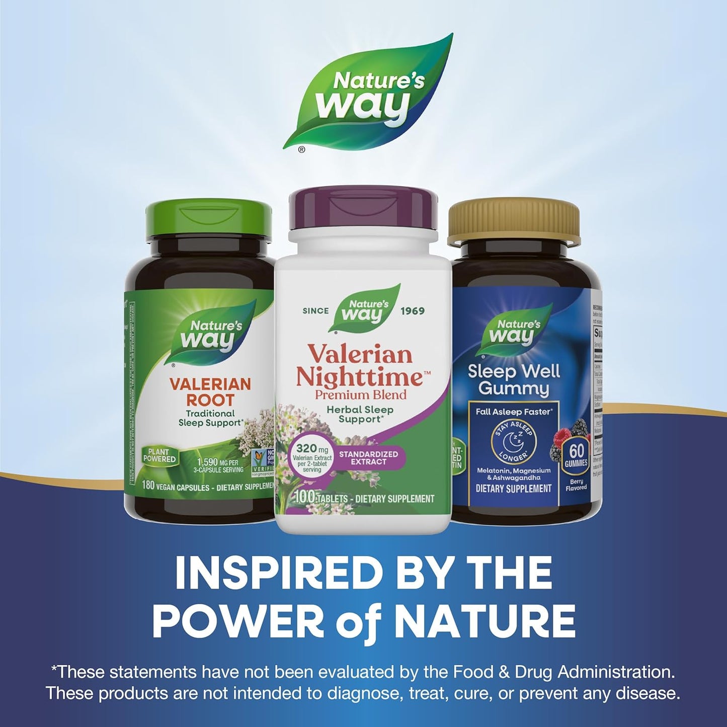 Nature's Way Valerian Nighttime Premium Blend, Herbal Sleep Support Supplements*, 320 mg of Valerian Extract per 2-tablet serving, Gluten-Free, 100 Tablets (Packaging May Vary)