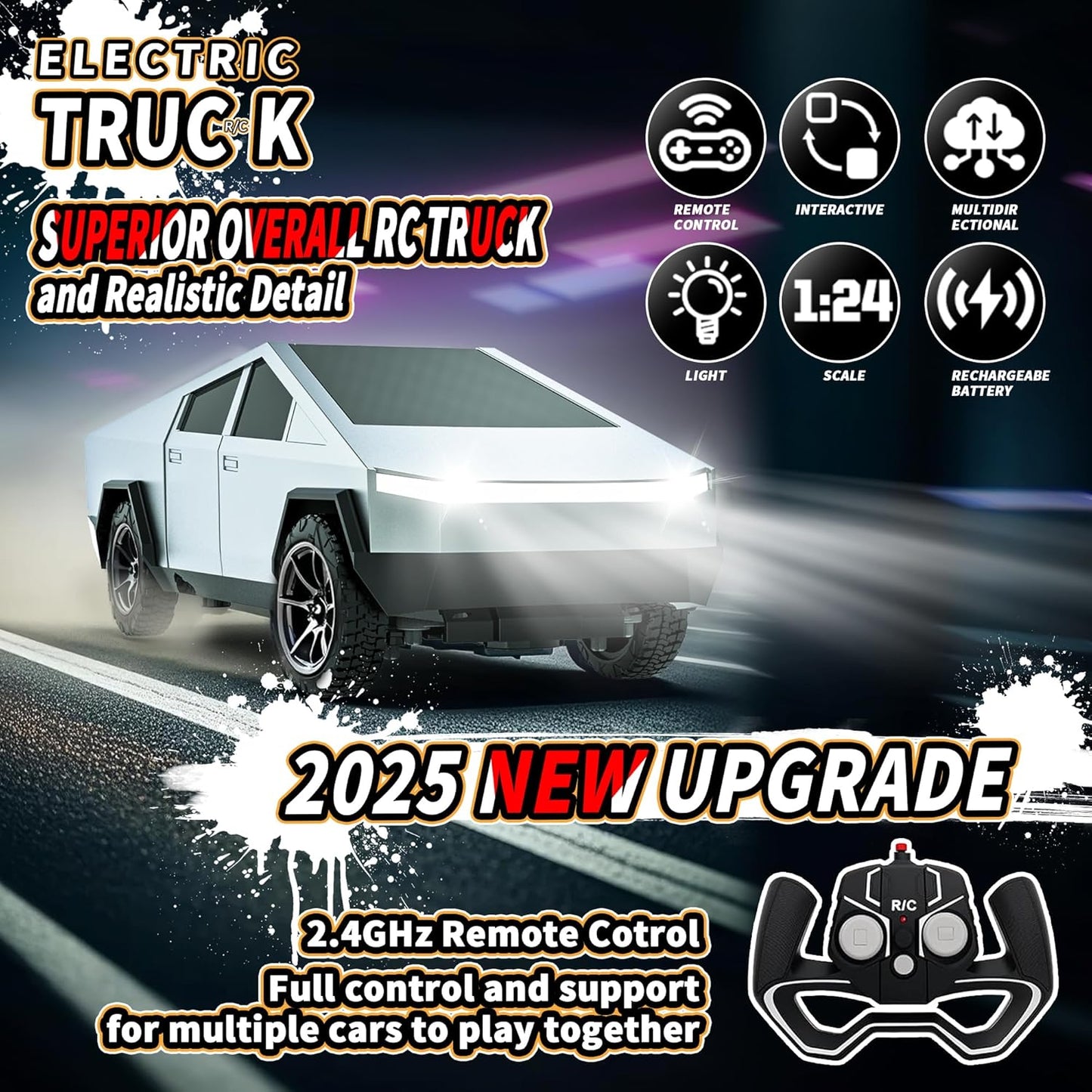 RC Car Toys，All Terrain 2.4GHz RC Truck for Boys Aged 3-8, 8-12, Electric Vehicle Truck Toys for Kids, Birthday Gifts for Kids, Boys and Girls (Silver)