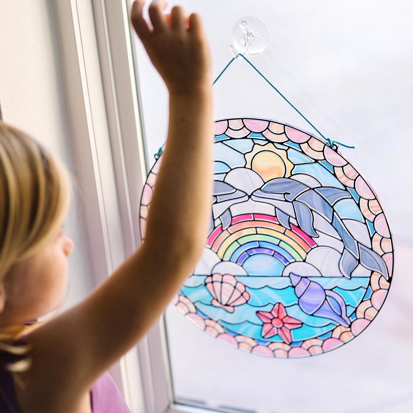Melissa & Doug Stained Glass Made Easy Craft Kit: Dolphins - 180+ Stickers