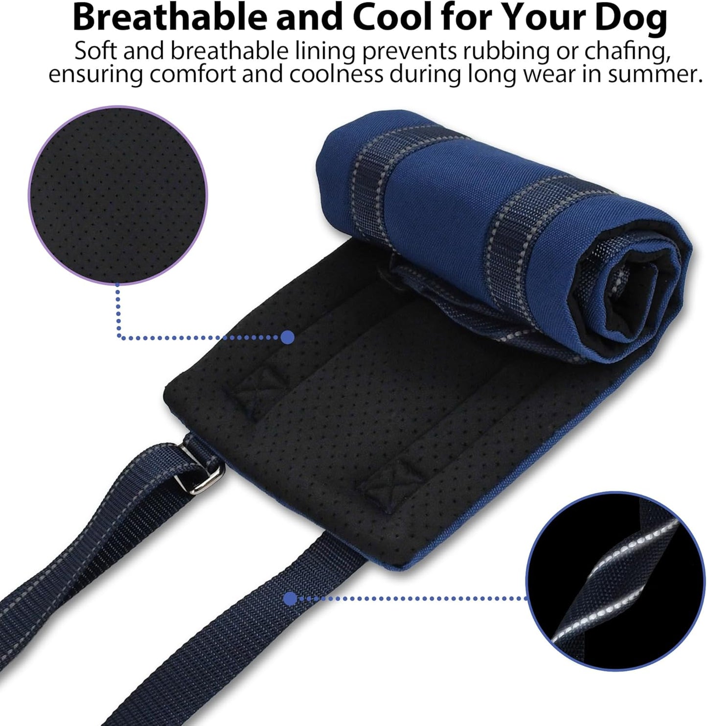AIITLE Dog Lift Harness - Adjustable Mesh Sling with Reflective Strips & Padded Handles, Mobility Aid for Hip Dysplasia, CCL Surgery, Elderly Dogs (M, Navy-Blue)