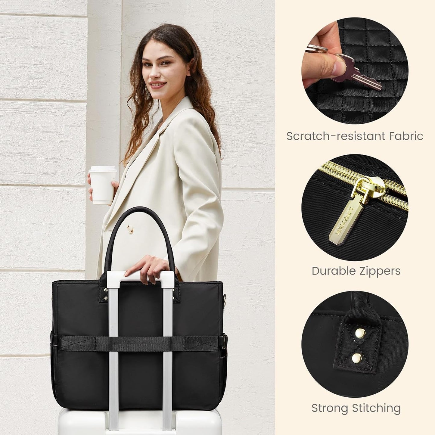 LOVEVOOK Teacher Tote Bag for Women Work, Laptop Bag Work Tote Bag Nurse Bags With Large Cup Holder, Professional Computer Briefcase Business Large Purses Handbag, Diaper Bag Mother Gift, Black