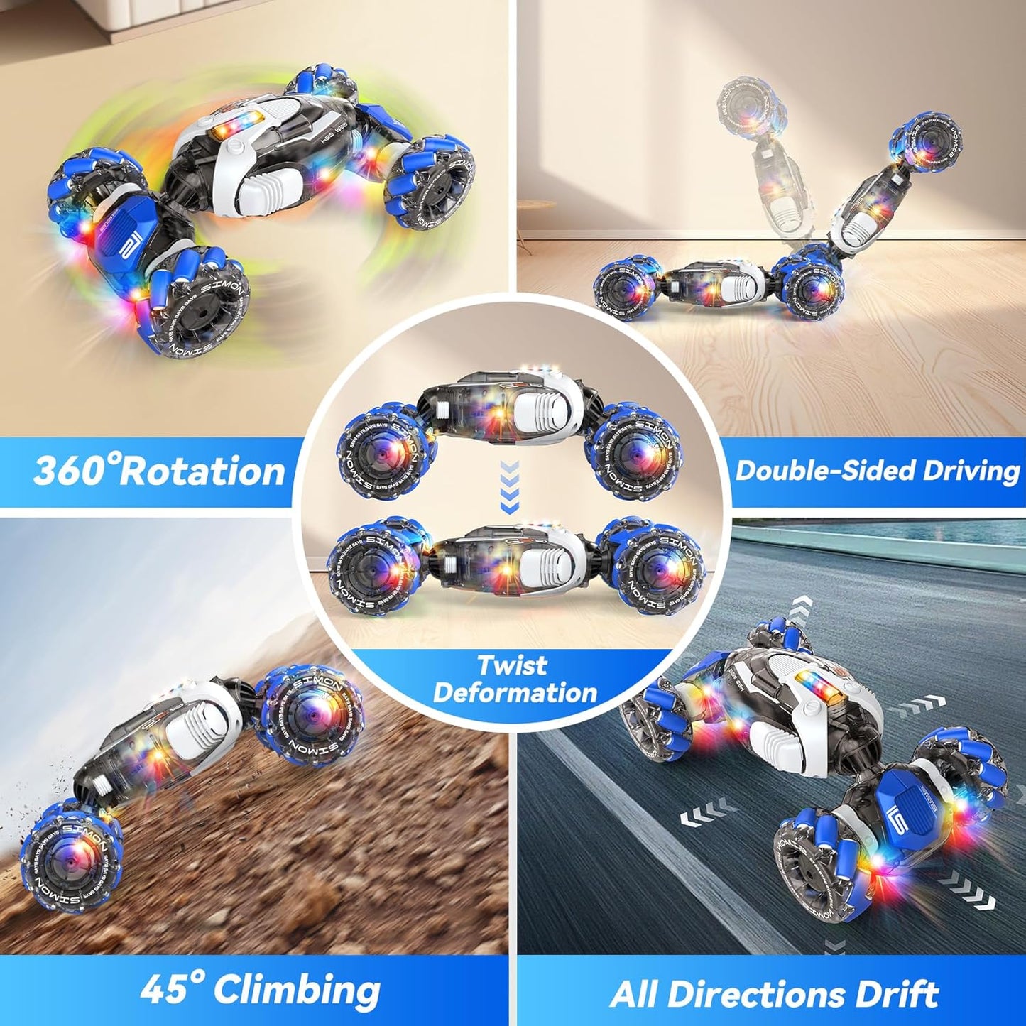 Remote Control Car, RC Toys Gifts for 6 7 8 9 10 11 12 Year Old Boys Girls - 360° Rotating 4WD Gesture Sensing RC Sunt Car with Lights & Music - Cool Birthday Gifts for Kids